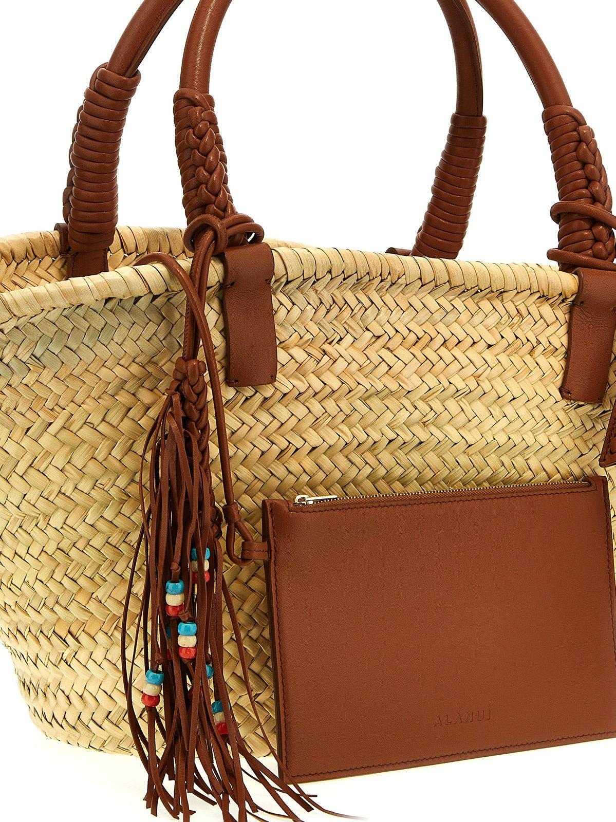 Shop Alanui Icon Palm Leaf Big Tote Bag In Brown