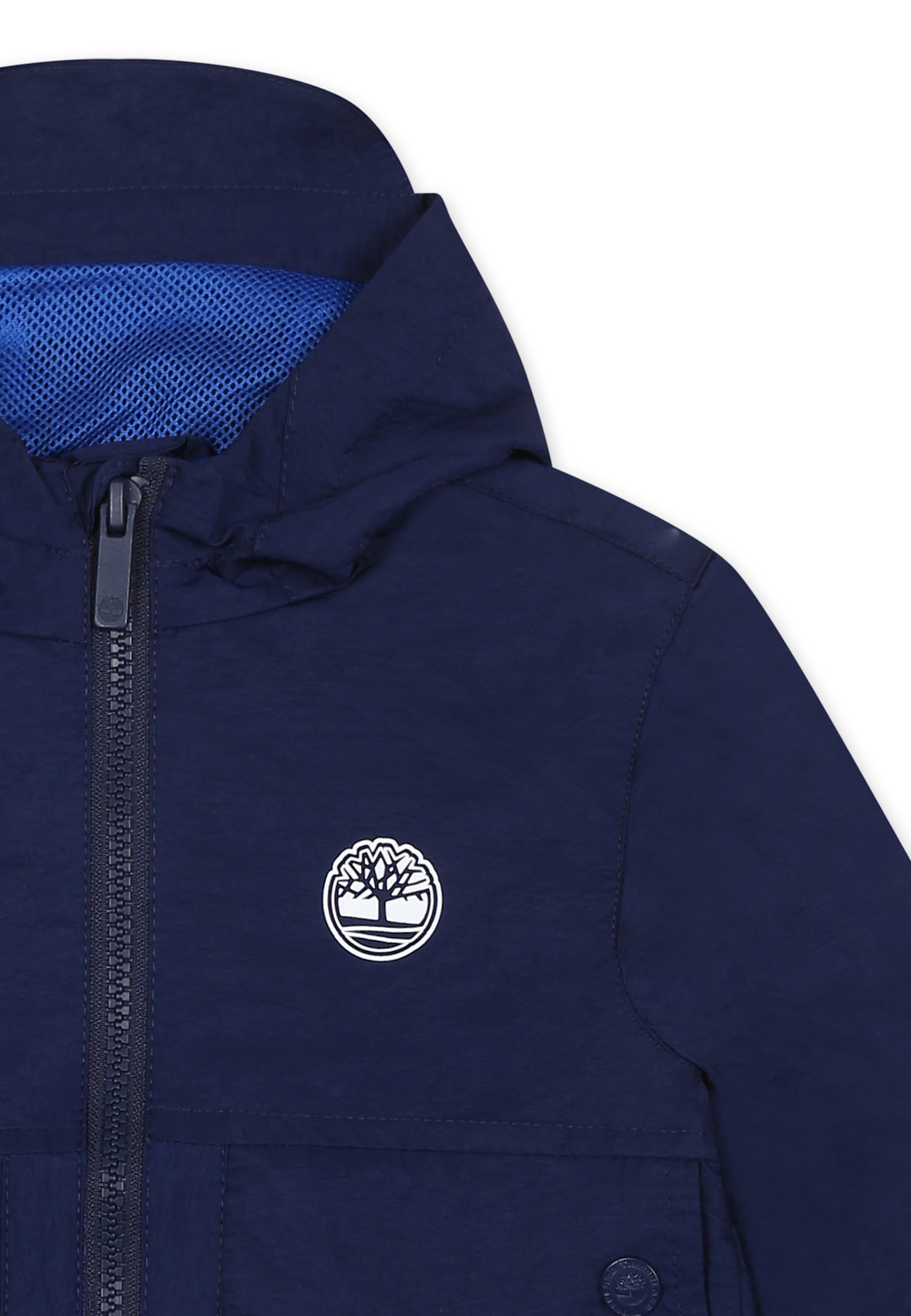 Timberland Blue Windbreaker Jacket For Baby Boy With Tree In Blue