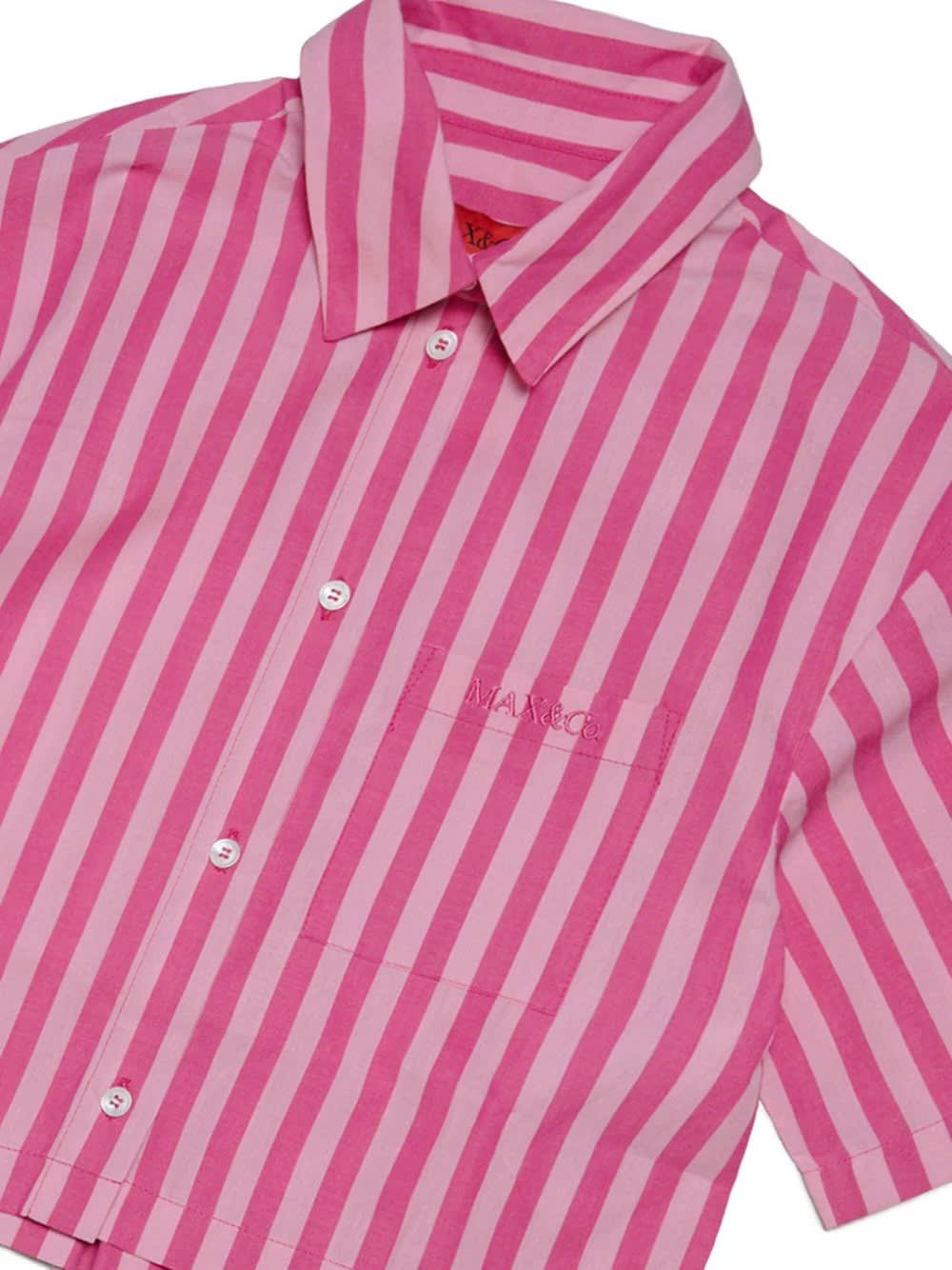 Shop Max&amp;co. Pink Striped Poplin Crop Shirt With Logo