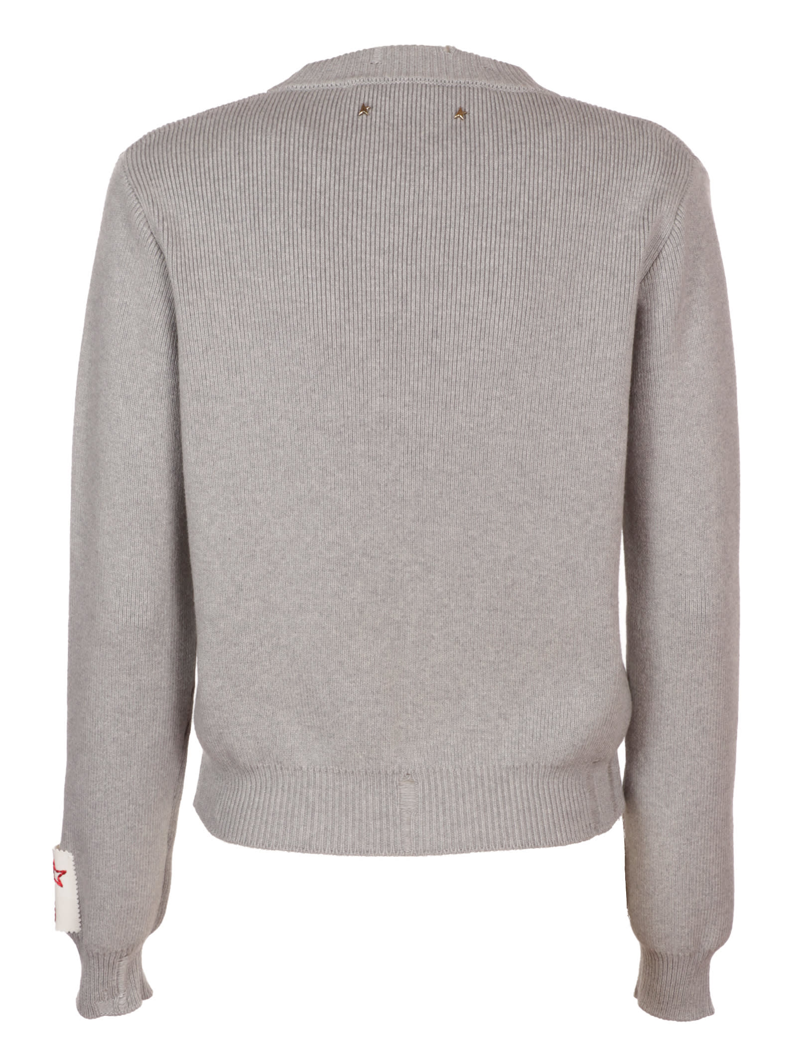 Golden Goose Golden Ws Regular Knit Crew Neck Distressed Cotto In Grey Melange