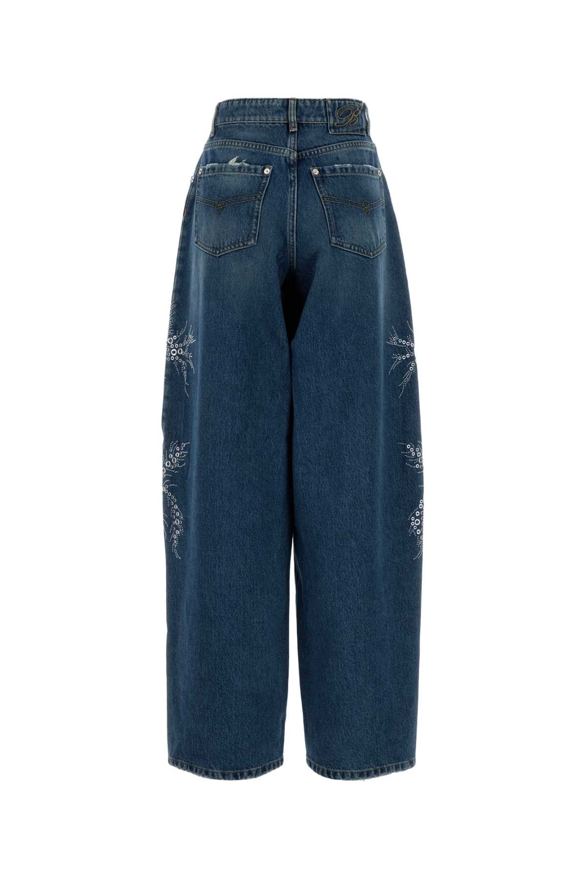 Blumarine Washed Jeans With Palm Trees In Blue