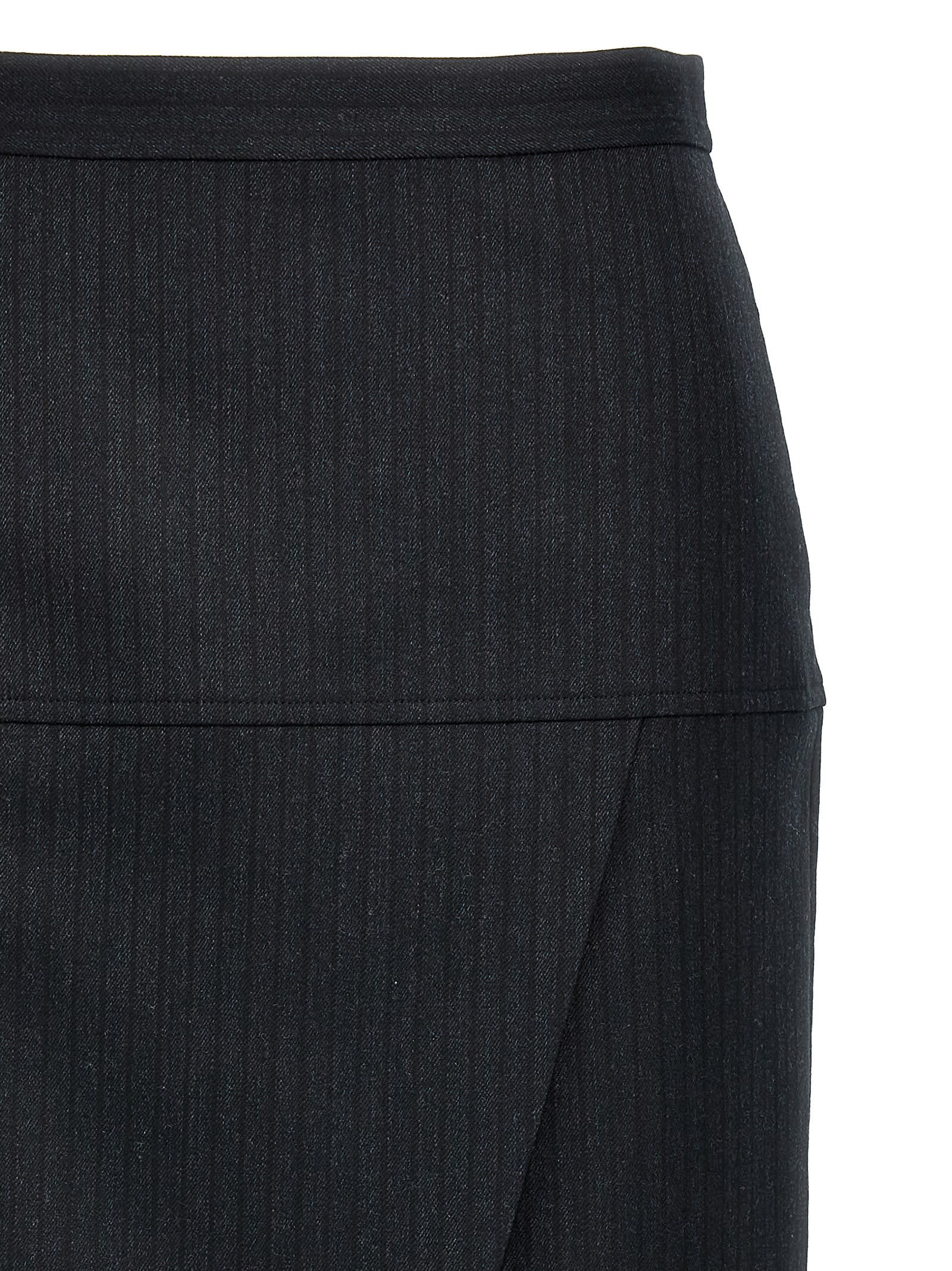 Shop Fendi Pinstriped Wool Skirt In Gray