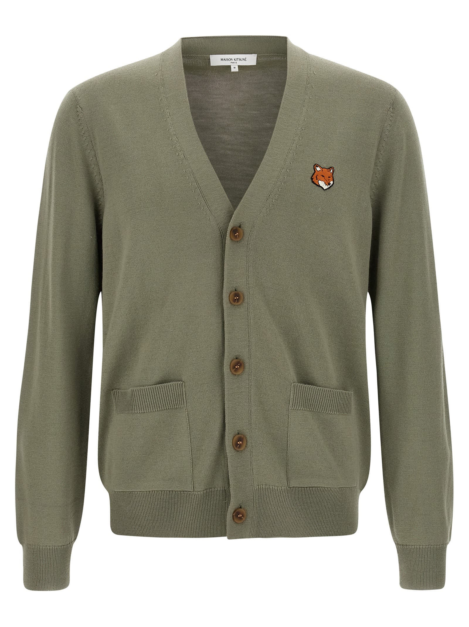 Maison Kitsuné Fox-head Patch Pocket Cardigan In Green