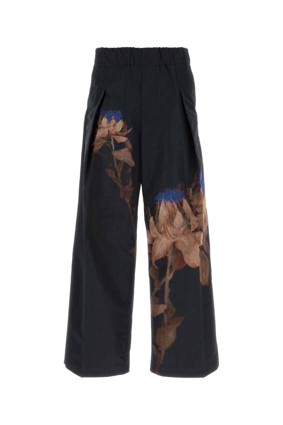 Dries Van Noten Pilan Floral Wool-blend Taffeta Wide-leg Pants In Black