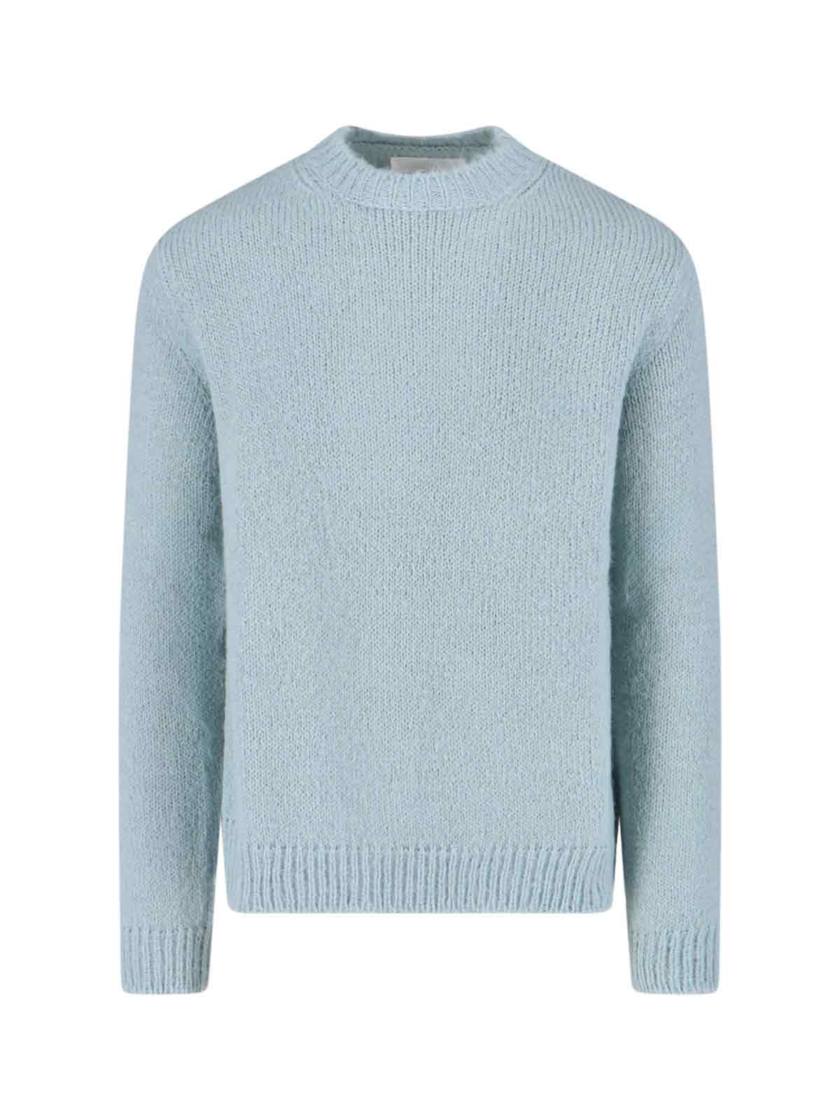 Jil Sander Powder Blue Alpaca And Wool Blend Crewneck Sweater In Burgundy