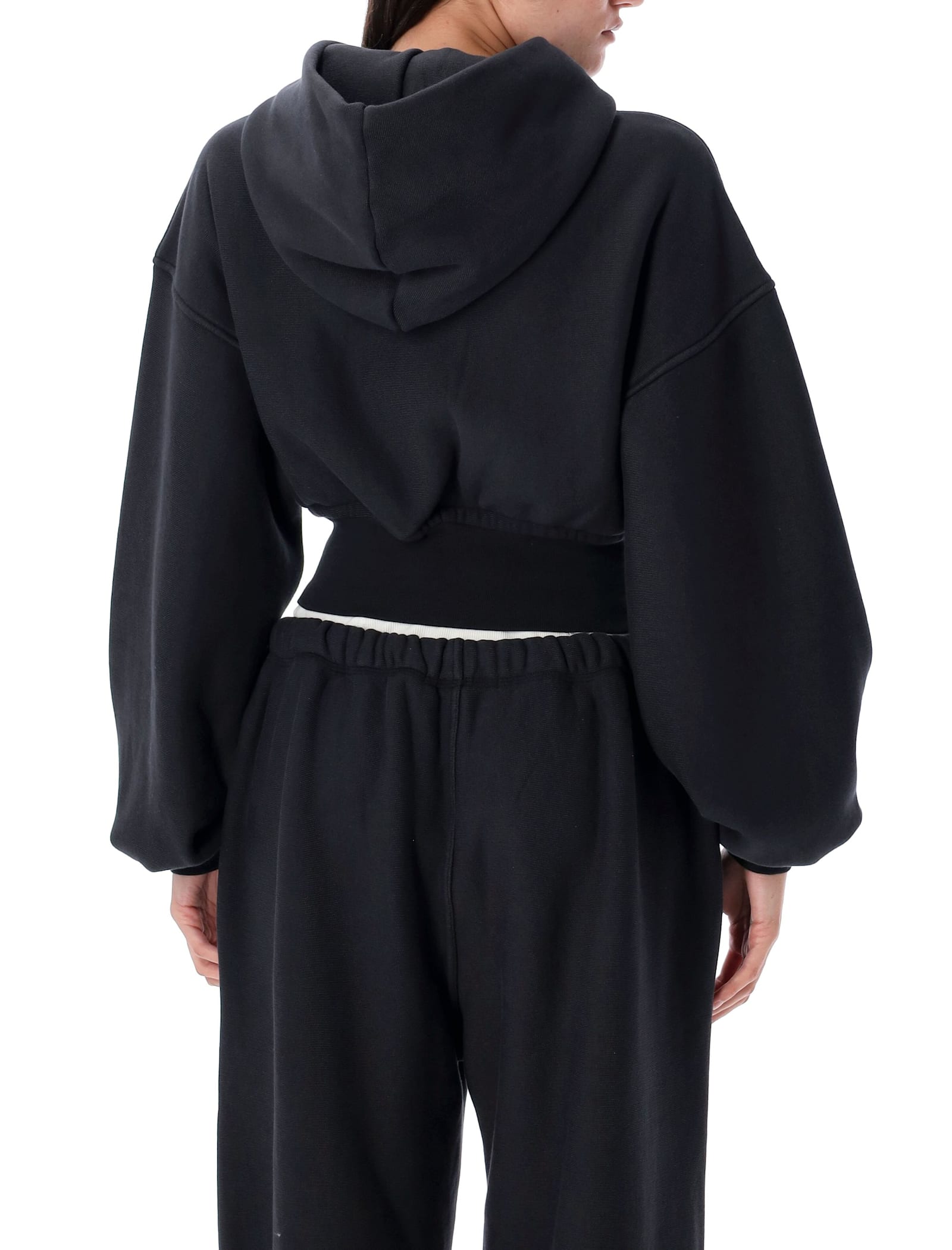Alexander Wang T Cropped Zip-up Hoodie In Black