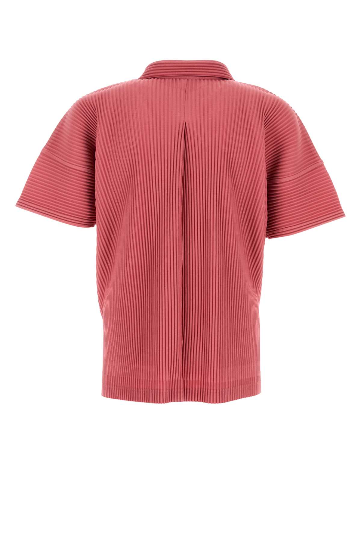 Issey Miyake Ns Dusky Red Pleated Spread-collar Short-sleeve Knitted Shirt
