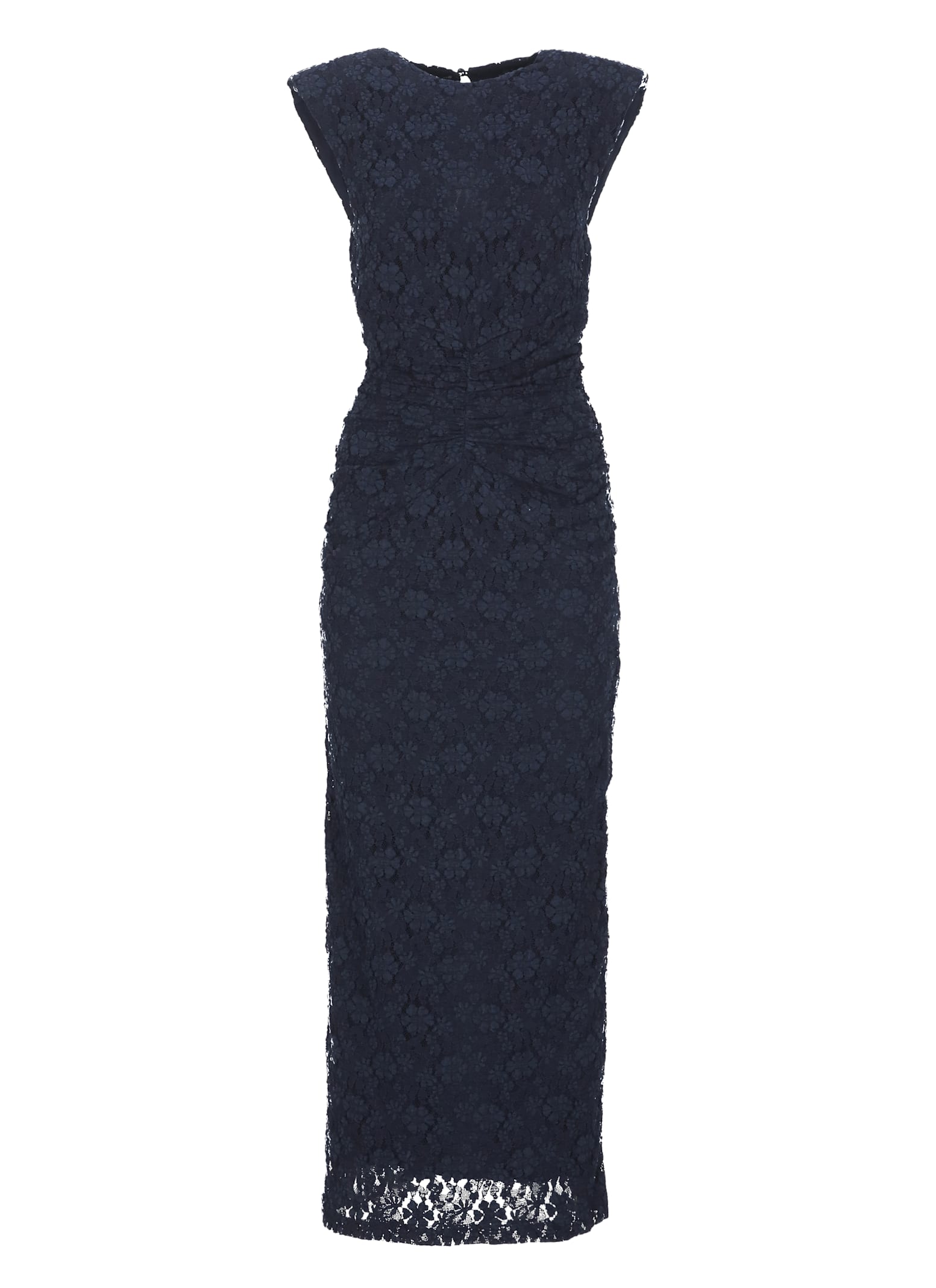 Rotate Birger Christensen Long Sleeveless Fitted Midi Dress With Textured Detailing In Blue