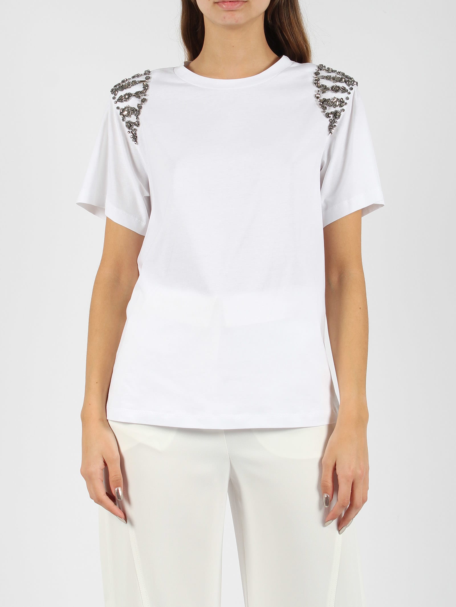 Shop Alberta Ferretti Embroidered Cotton T-shirt In White