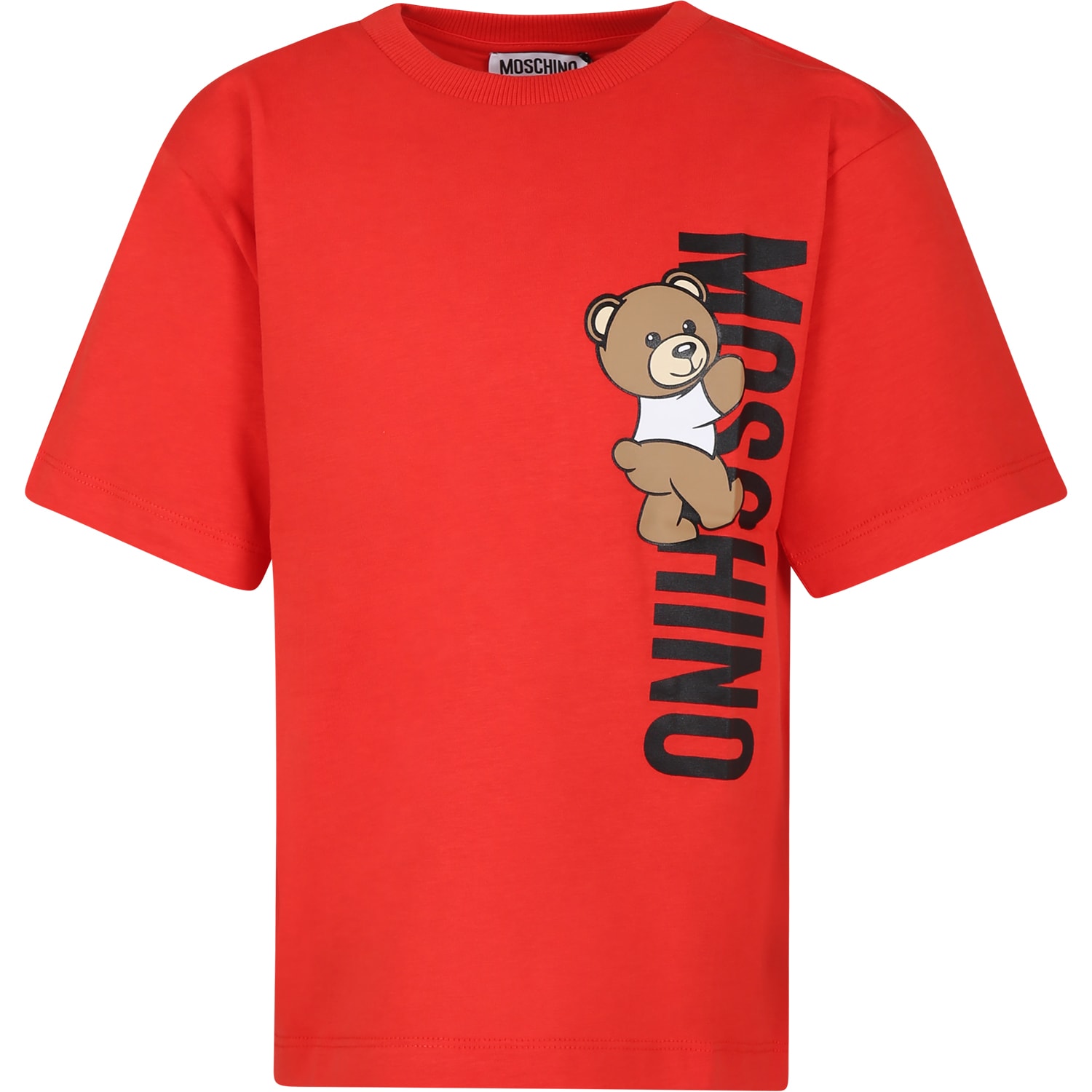 Shop Moschino Red T-shirt For Kids With Teddy Bear And Logo
