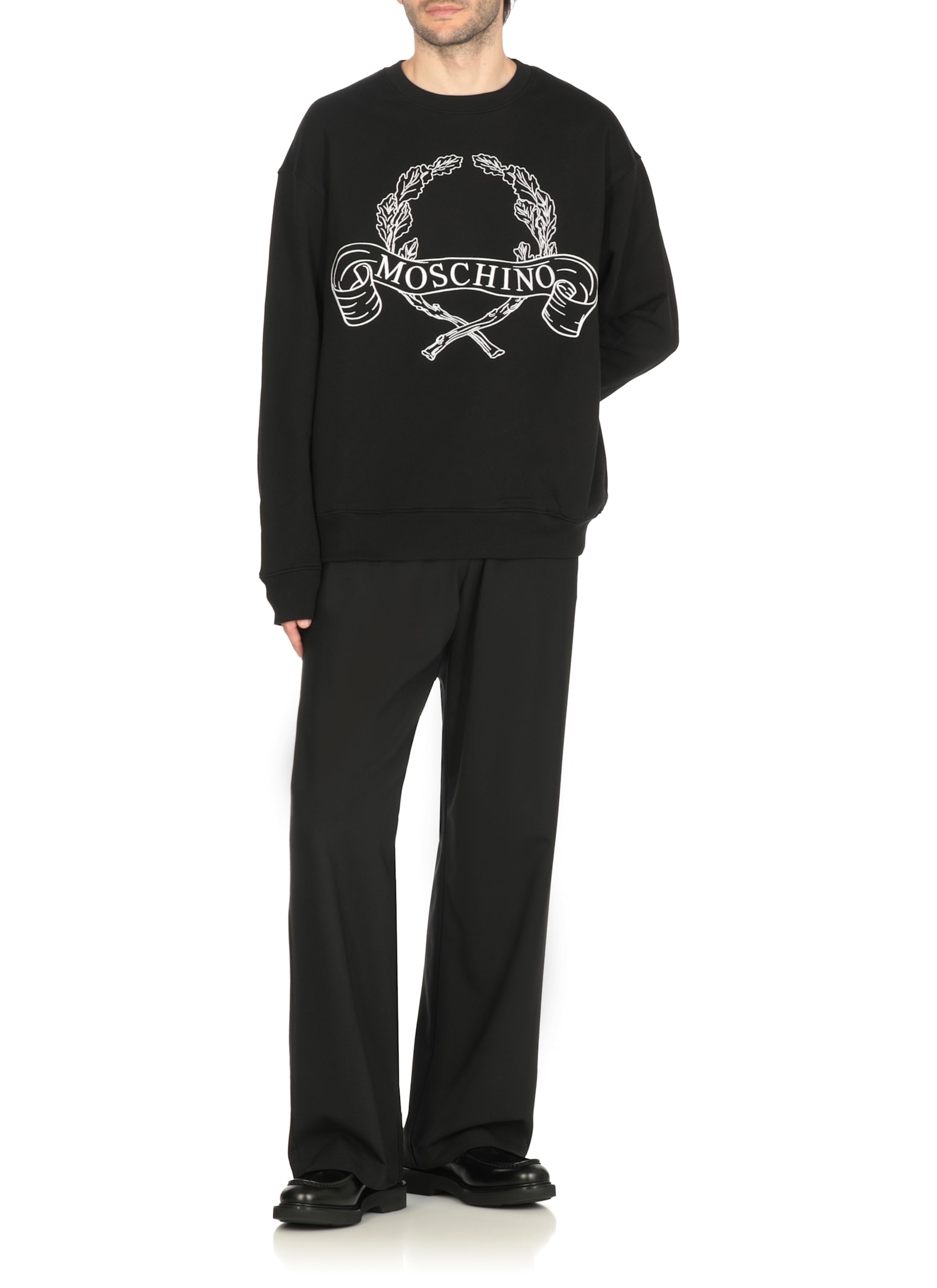 Moschino Sweatshirt With Laurel Crown Logo Embroidery In Black
