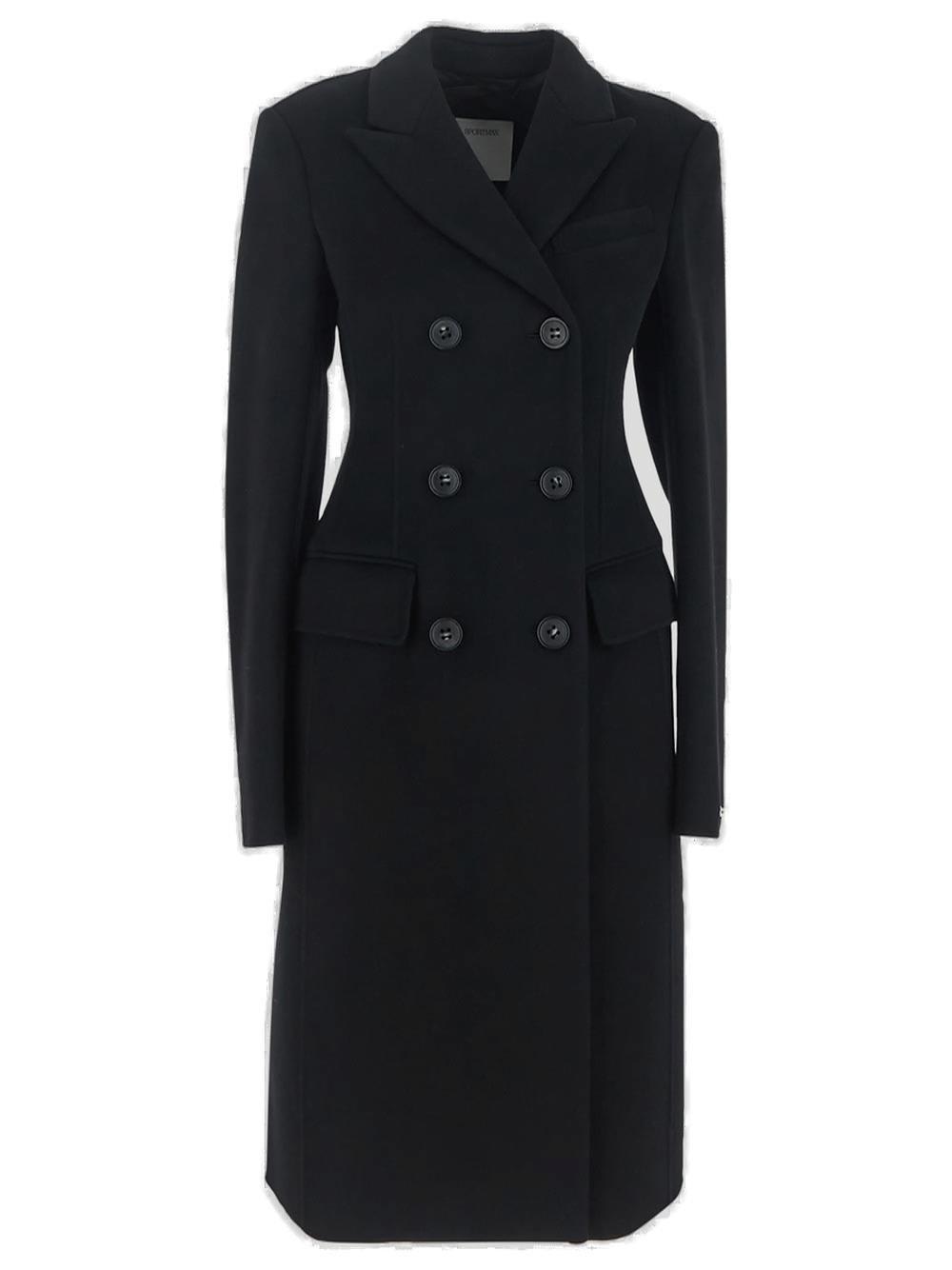 Shop Sportmax Double-breasted Long-sleeved Coat In Black