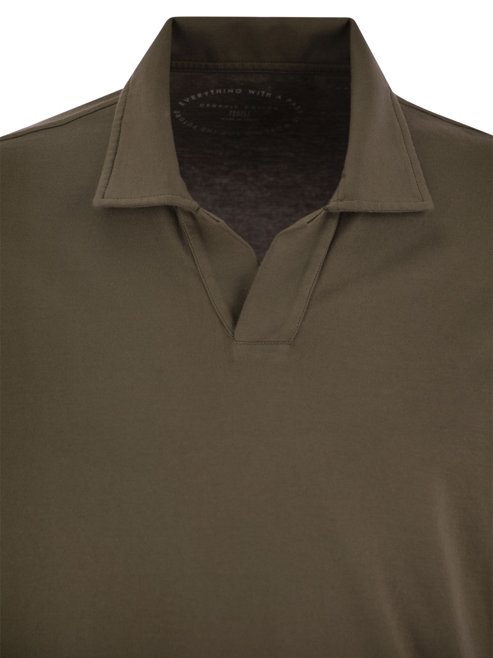 Shop Fedeli Cotton Polo Shirt With Open Collar In Brown