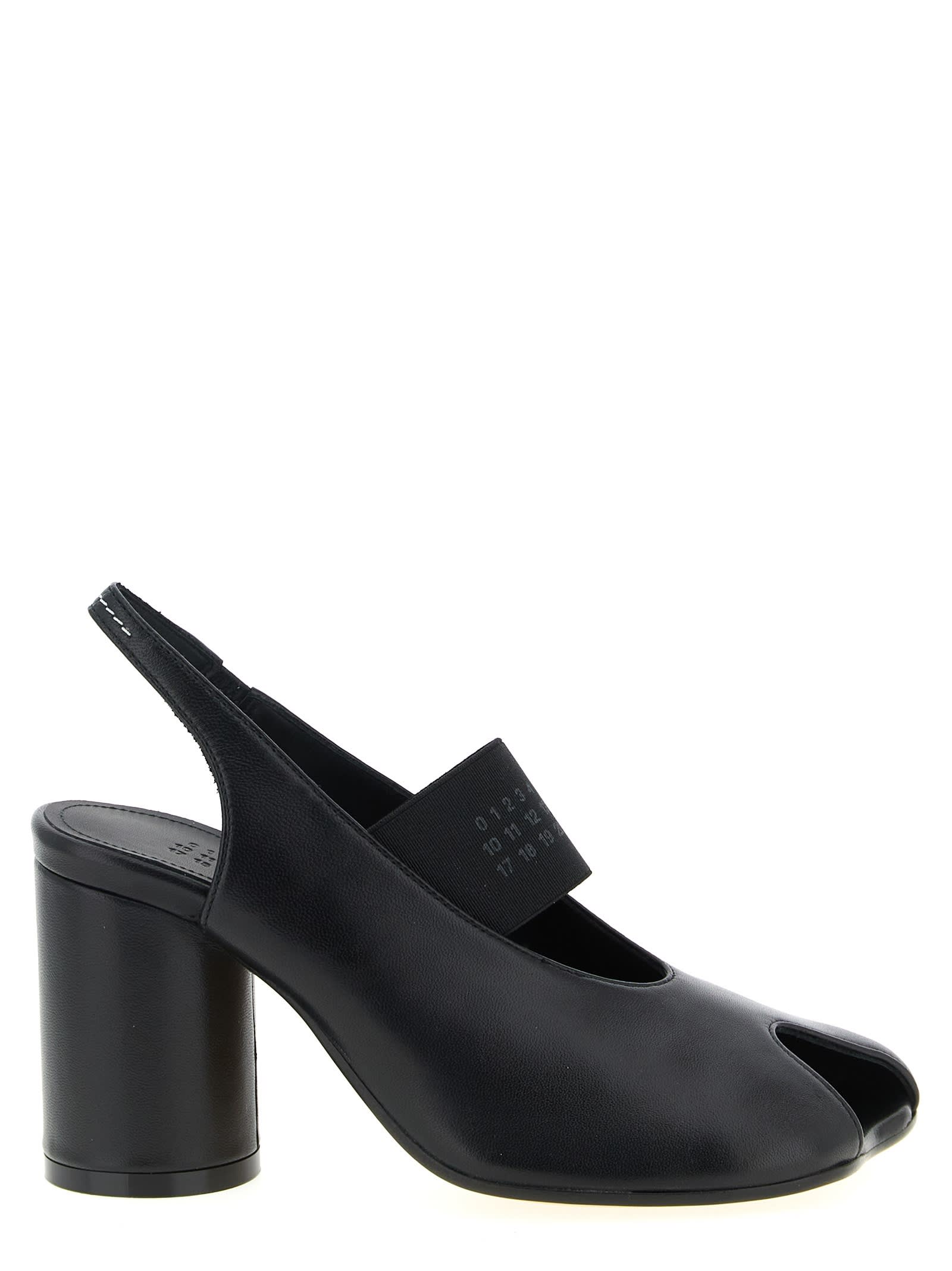 Mm6 Maison Margiela Anatomic Numeric Slingback Peep Toe Block Heel In Black