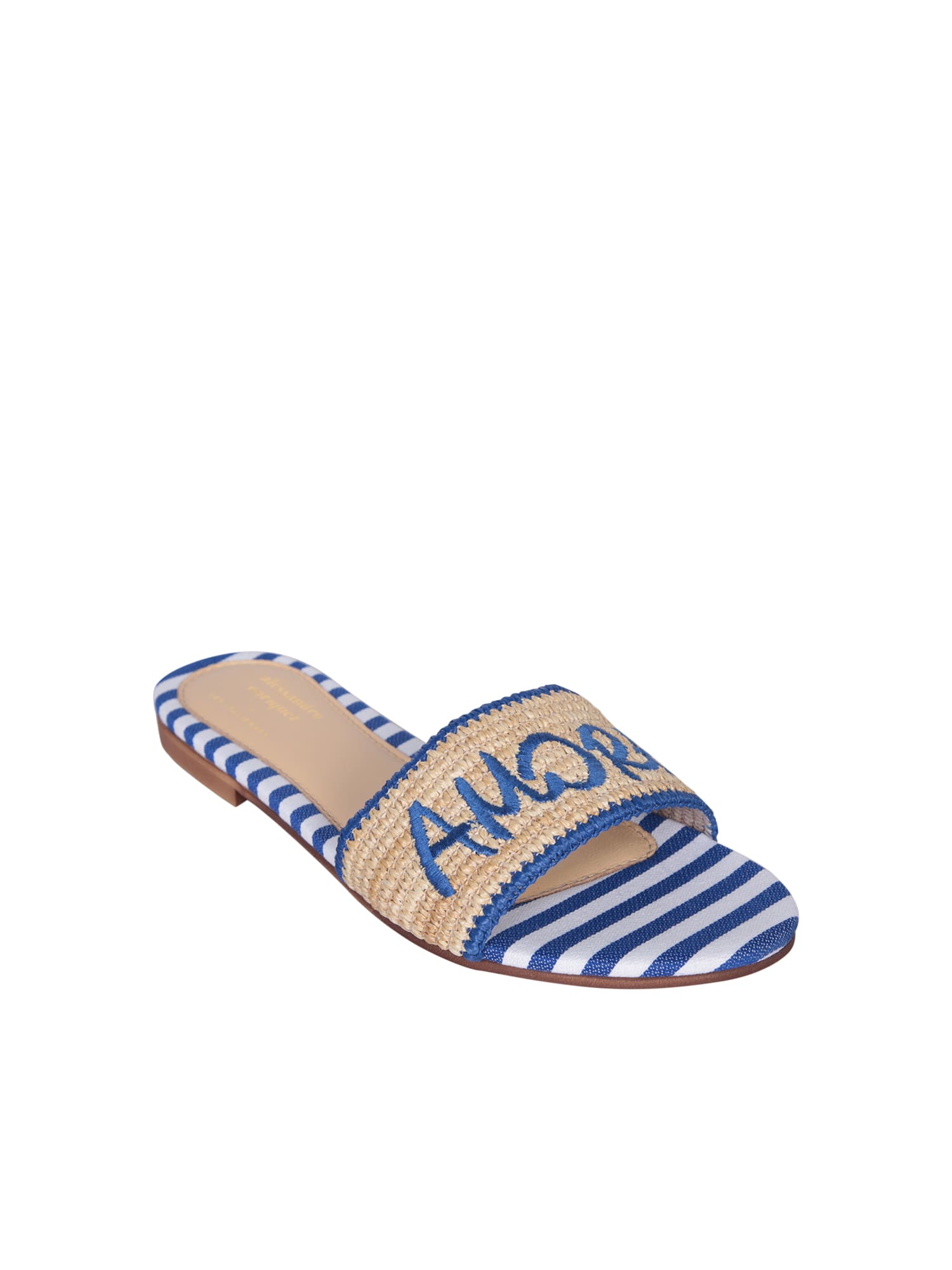 Shop Alessandro Enriquez Amore Bei Blu Raffia And Fabric Sandals In Beige