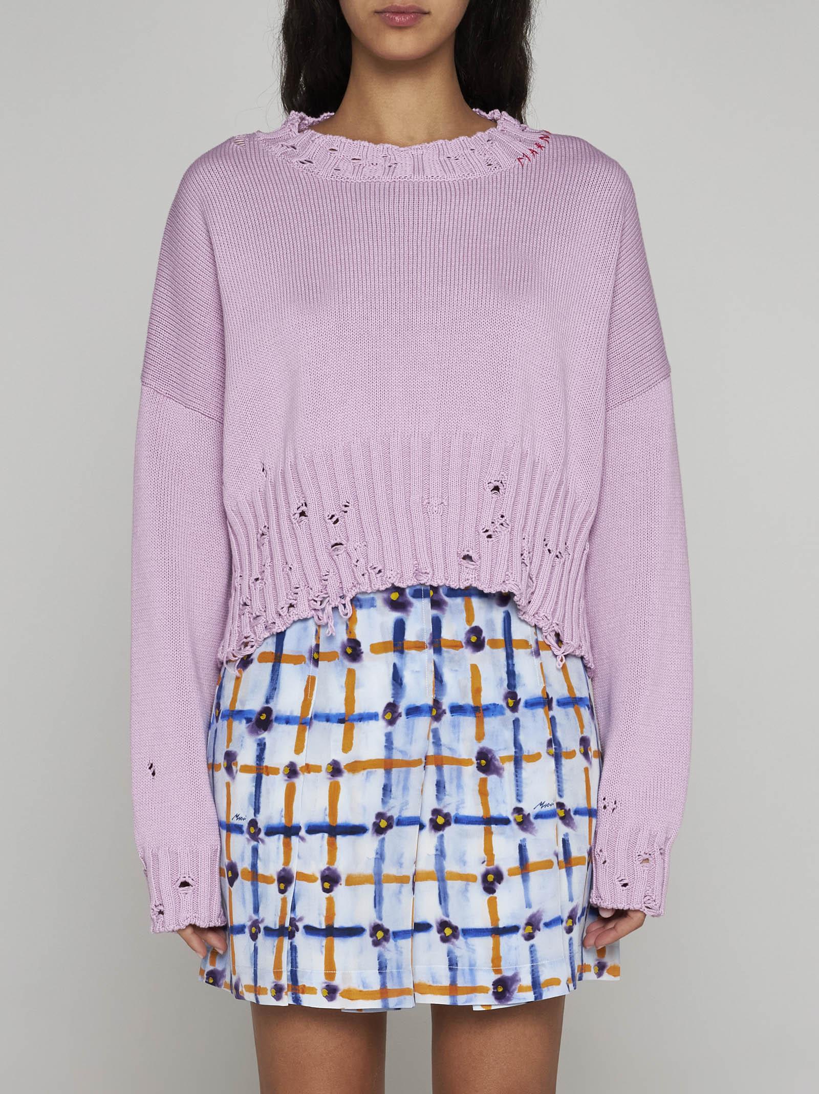 Shop Marni Cotton Cropped Sweater In Pink