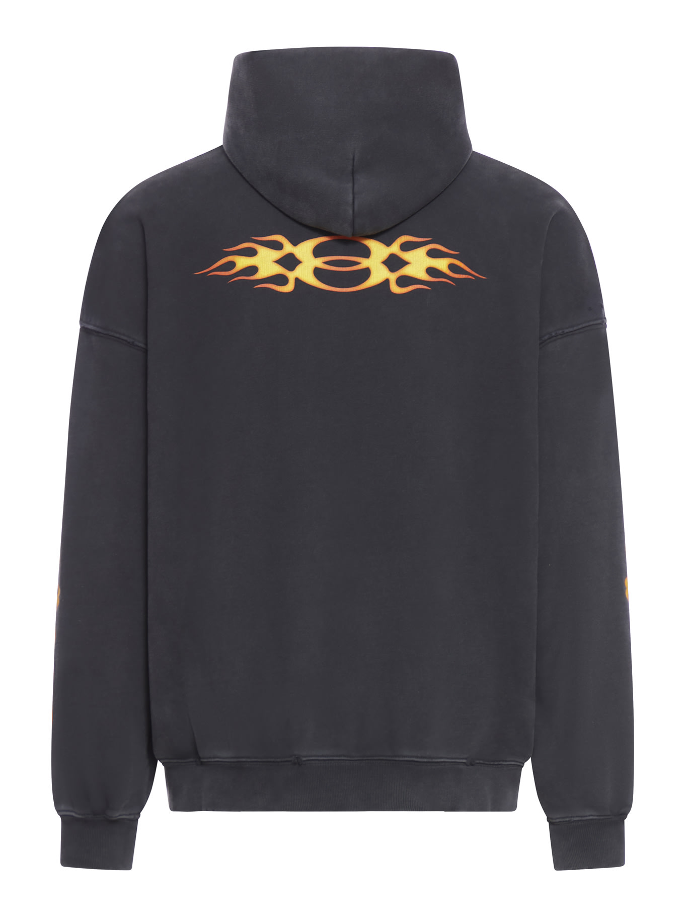 Shop Balenciaga Logo Embroidered Hoodie In Washed Out Black