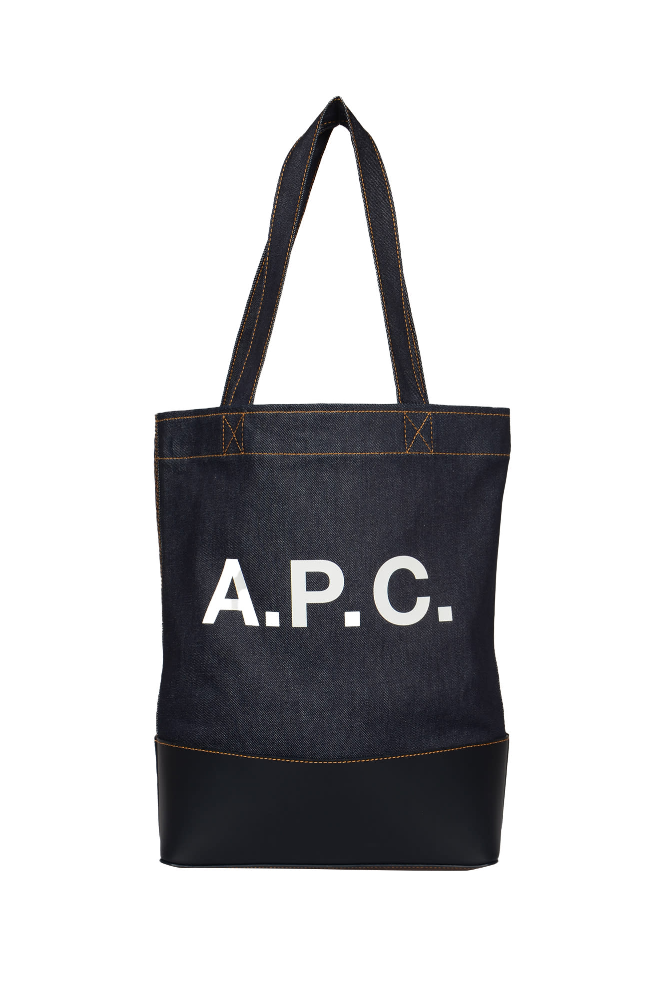 Apc Logo Denim Shoulder Bag In Dark Navy