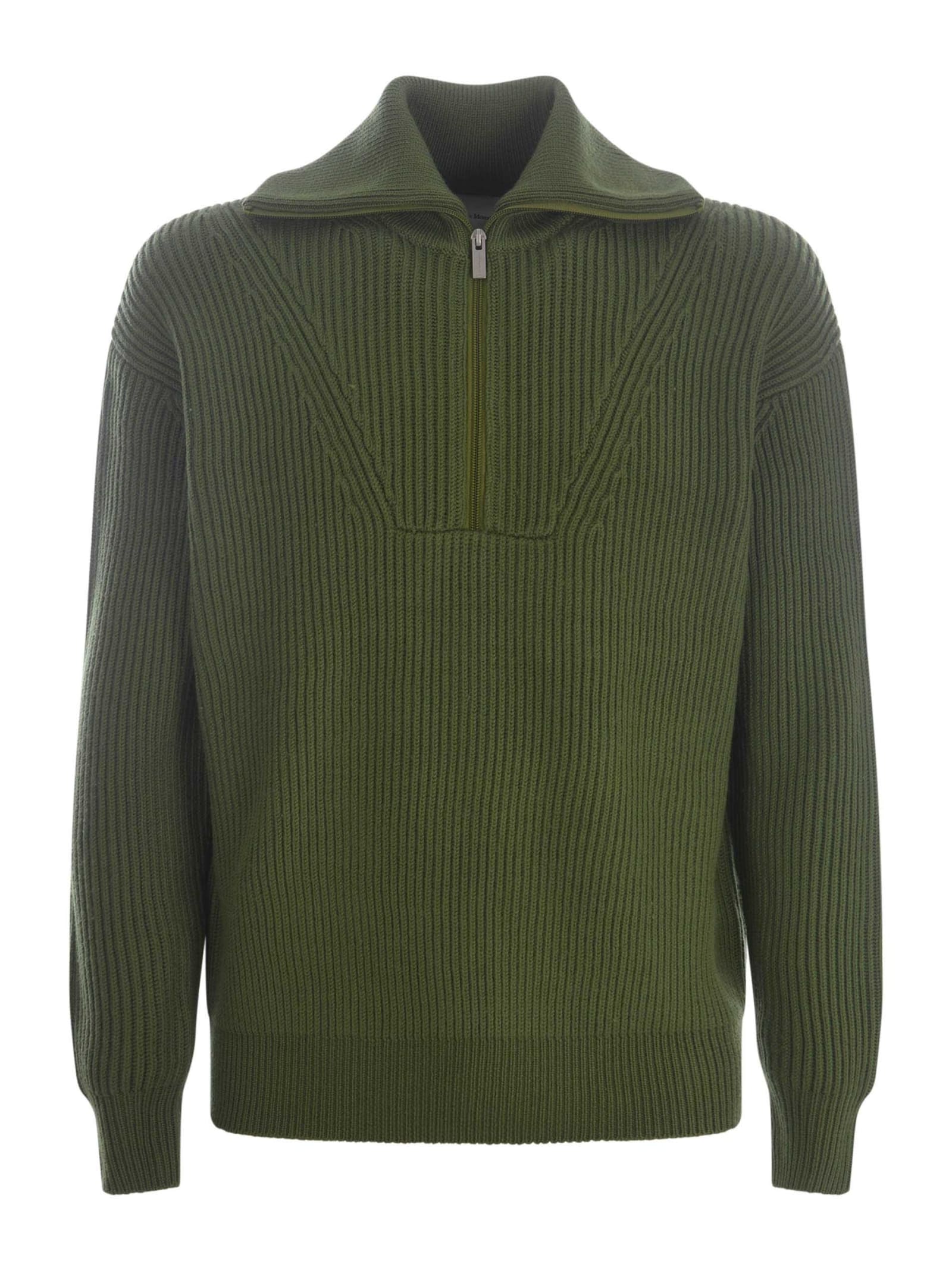 Shop Drôle De Monsieur Sweater Drole De Monsieur La Maille Zippé In Merino Wool In Green