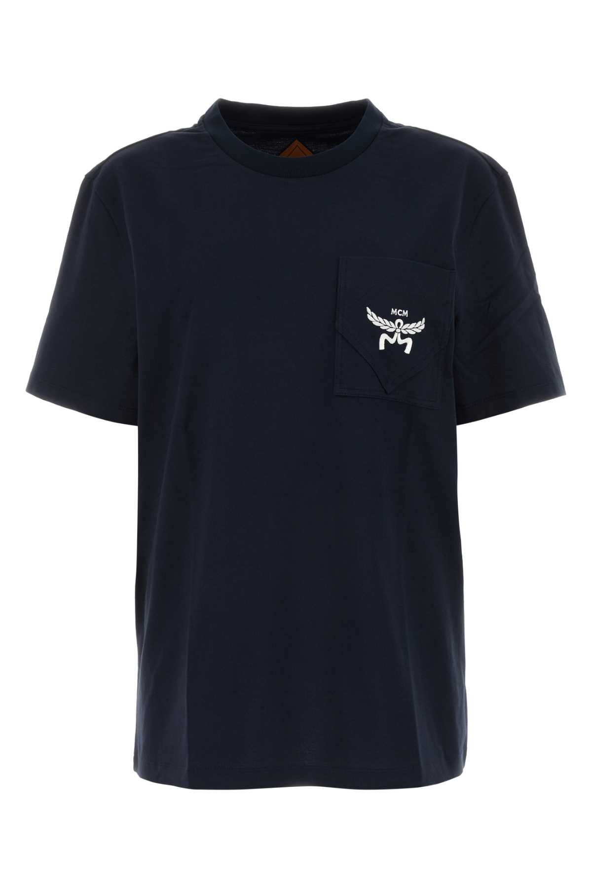 Shop Mcm Midnight Blue Cotton T-shirt In Darknavy