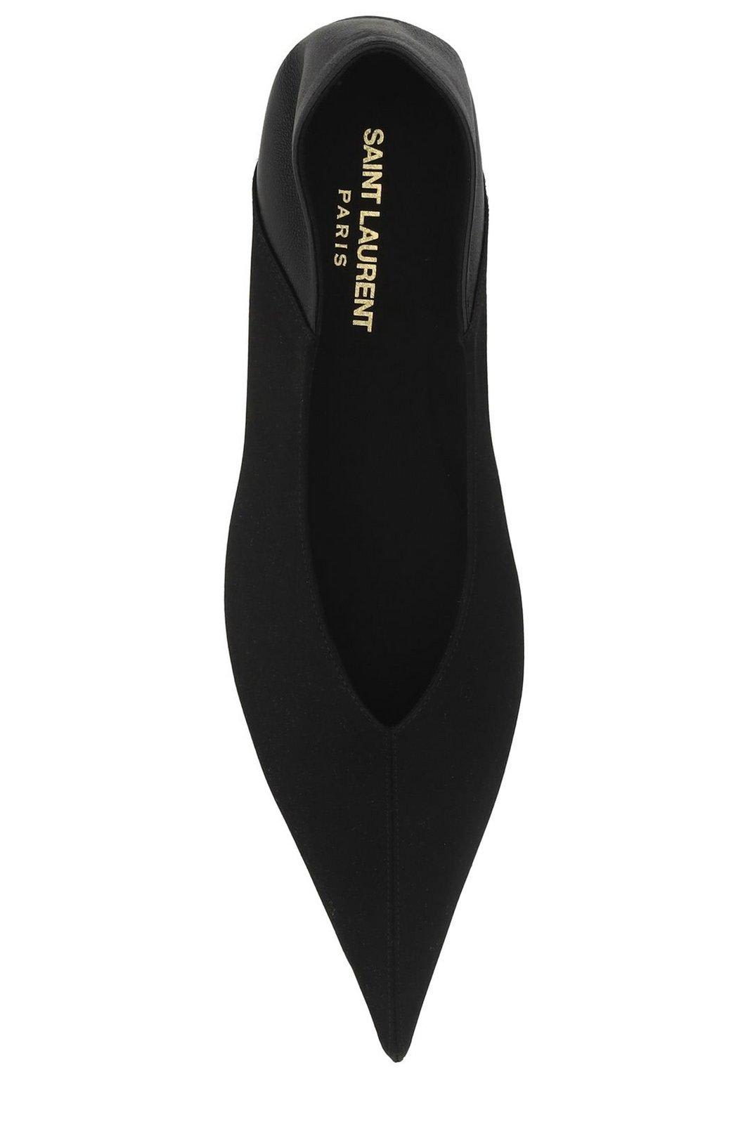 Shop Saint Laurent Nour Pointed Toe Slippers In Black