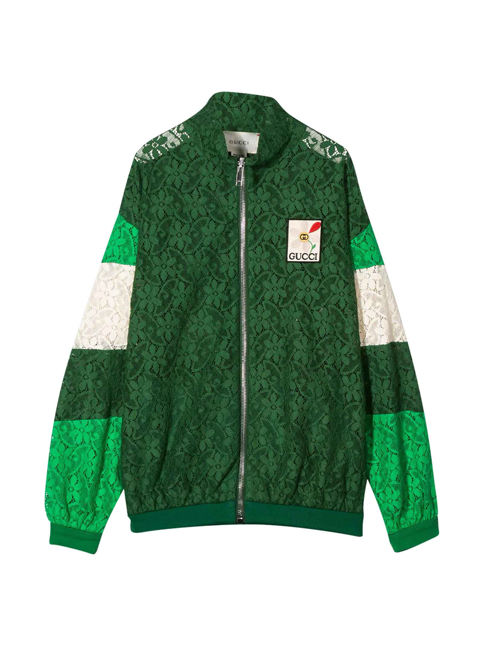 GUCCI GREEN BOMBER JACKET WITH FLOWERS DESIGN,595406ZADK1 3105