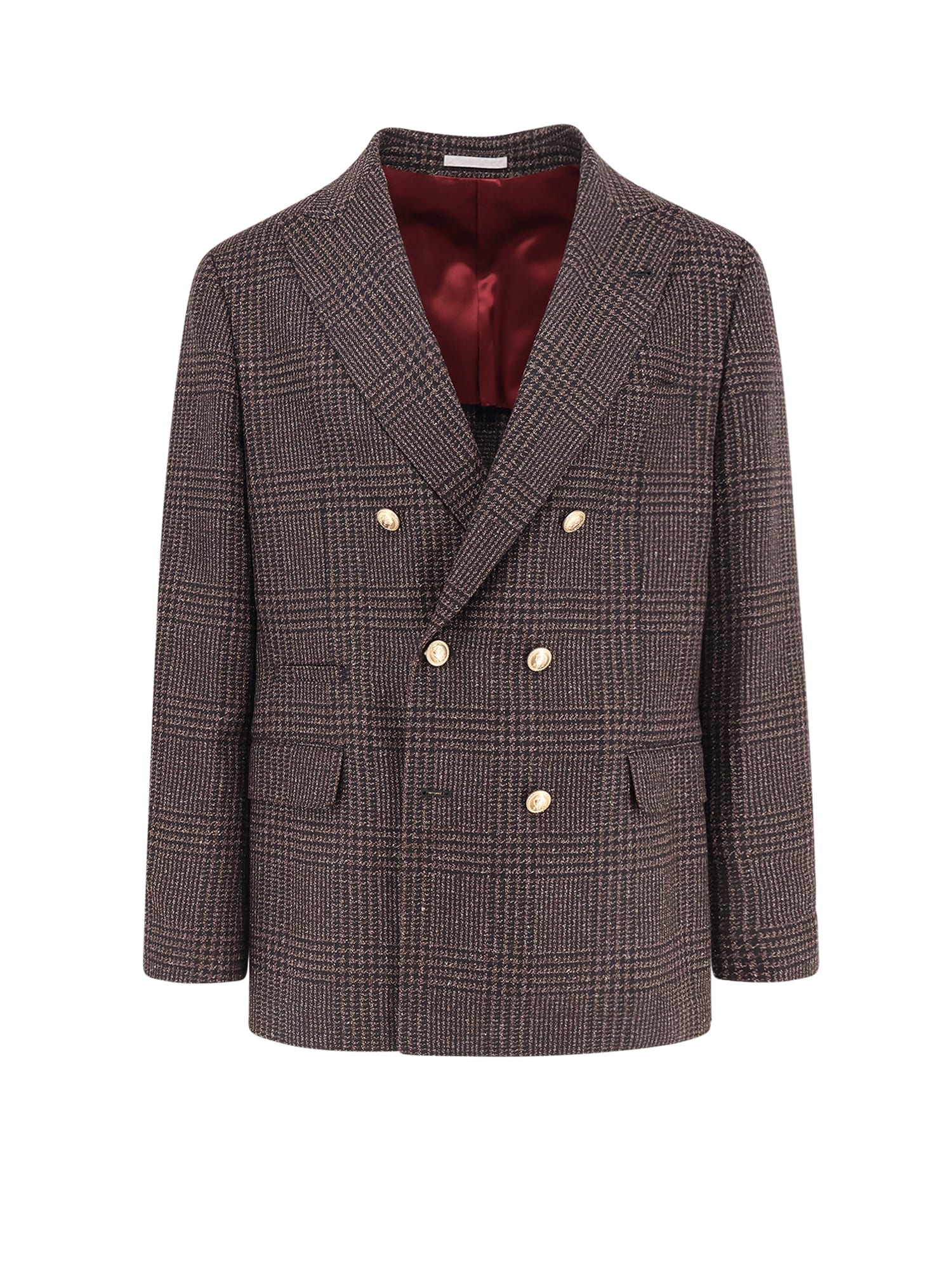 Brunello Cucinelli Prince Of Wales One-and-a-half Breasted Blazer With Metal Buttons Clothing