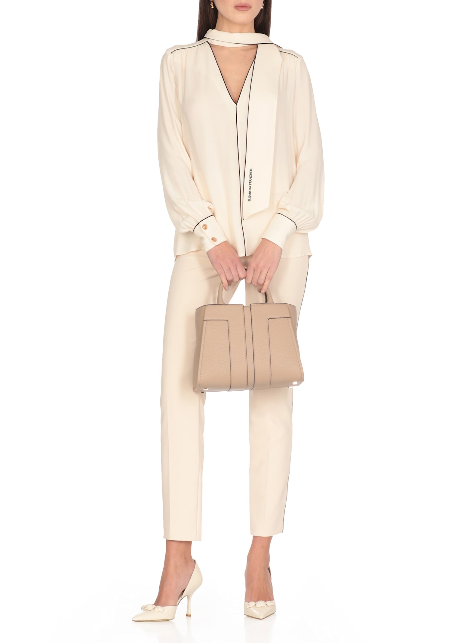 Elisabetta Franchi Crepe Pants In Ivory