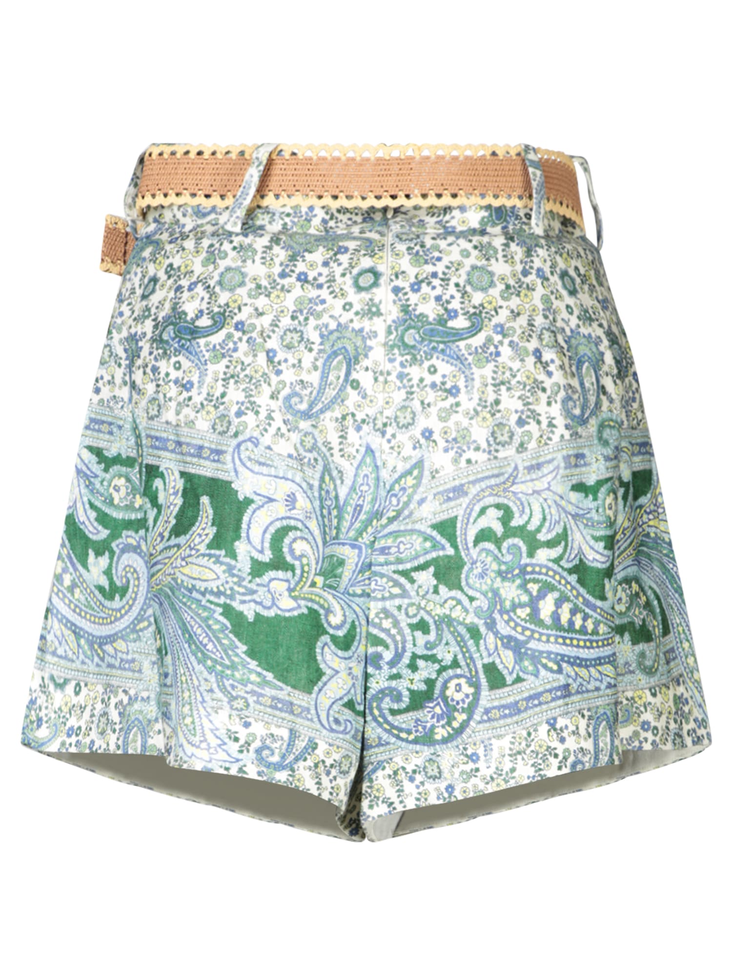 Shop Zimmermann Ottie Tuck Paisley Aqua Green Shorts