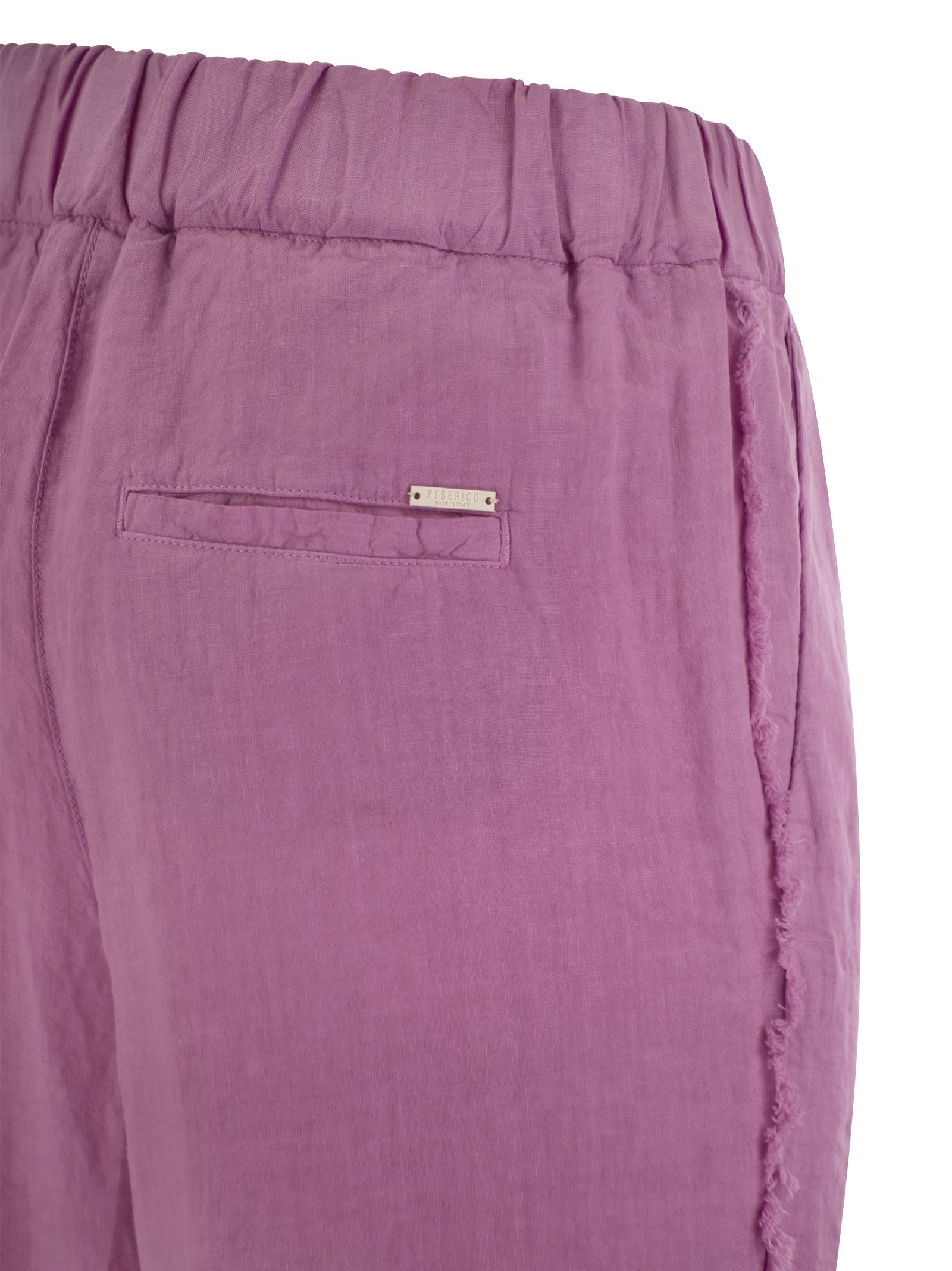 Shop Peserico Linen Trousers With Side Fringes In Pink