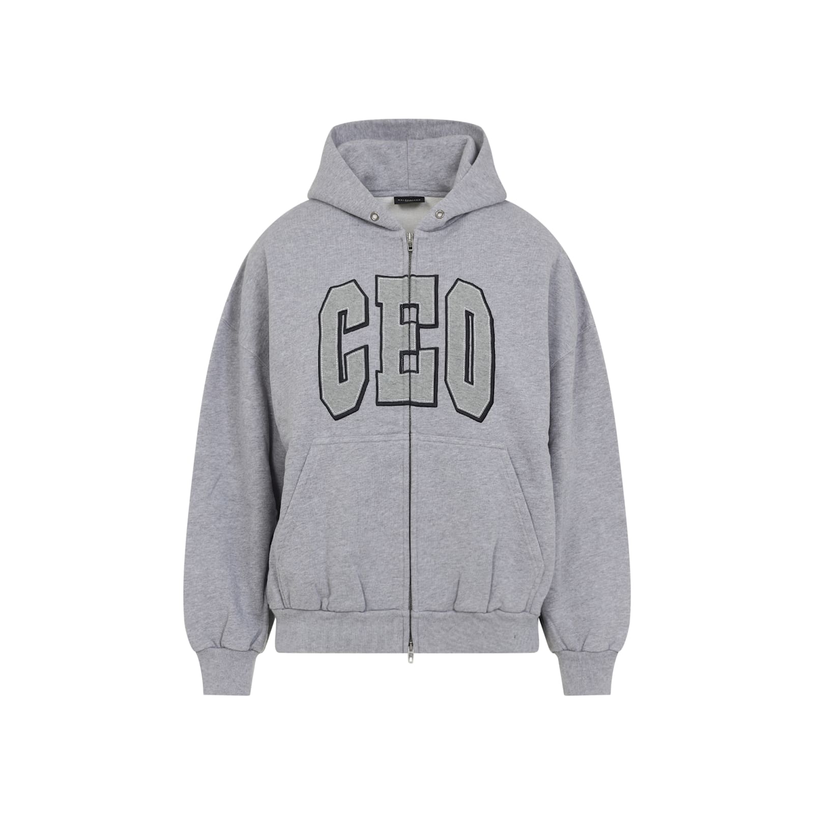 Balenciaga Zip Front Hoodie With Contrast Logo And Ribbed Details In Gray