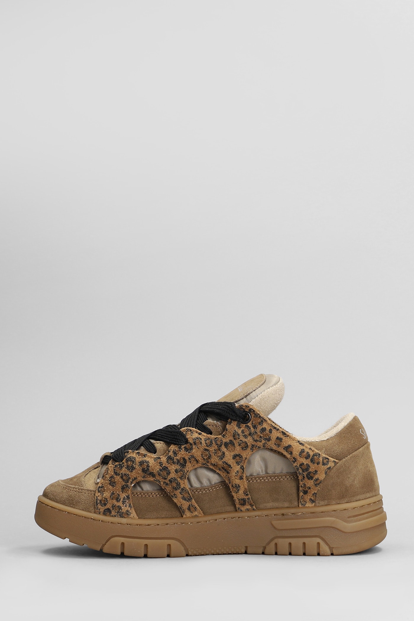 Shop Paura Santha 1 Sneakers In Brown Suede And Fabric In Beige Leopard