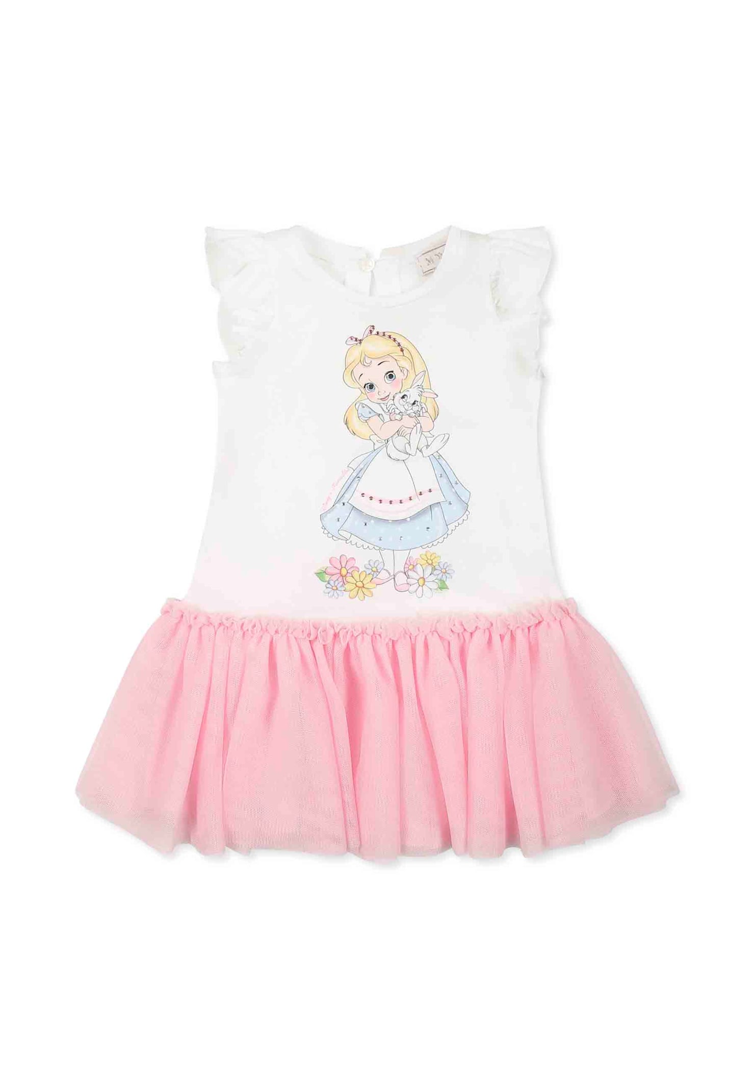 Monnalisa Multicolor Dress For Baby Girl With Alice In Wonderland In Multicolor