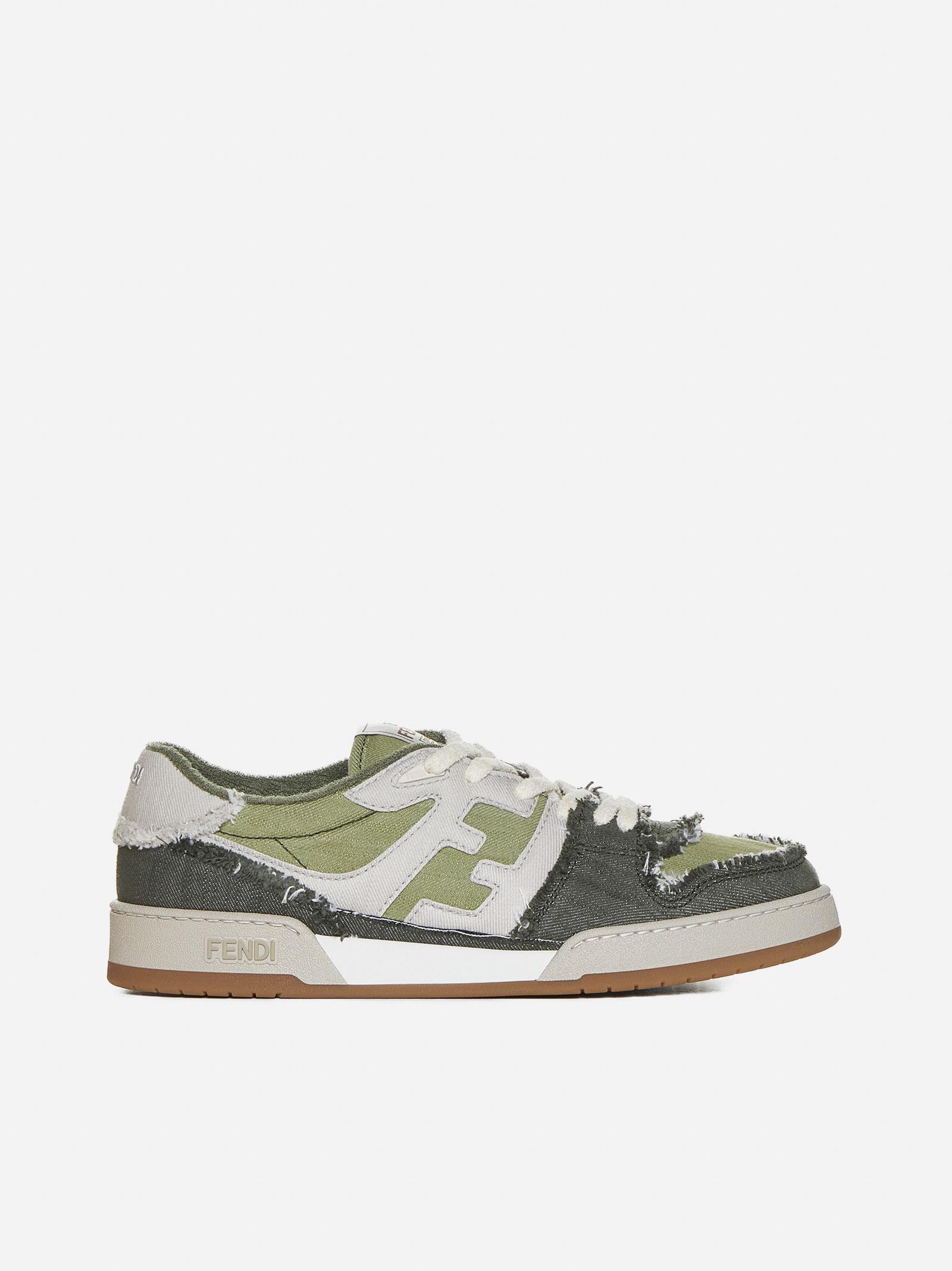 Shop Fendi Match Logo Denim Sneakers In Verde Chiaro, Verde, Bianco