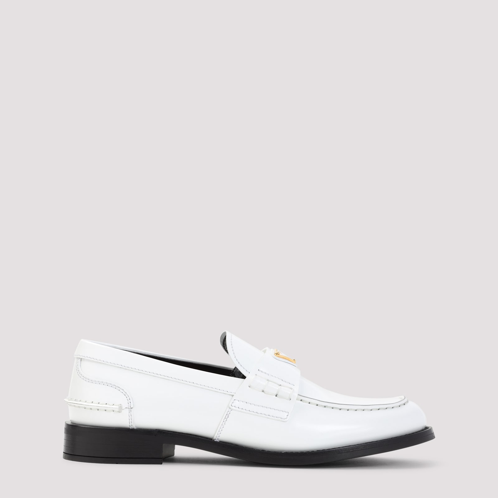 Prada Calf Leather White Loafers With Logo Embellishment In Bianco