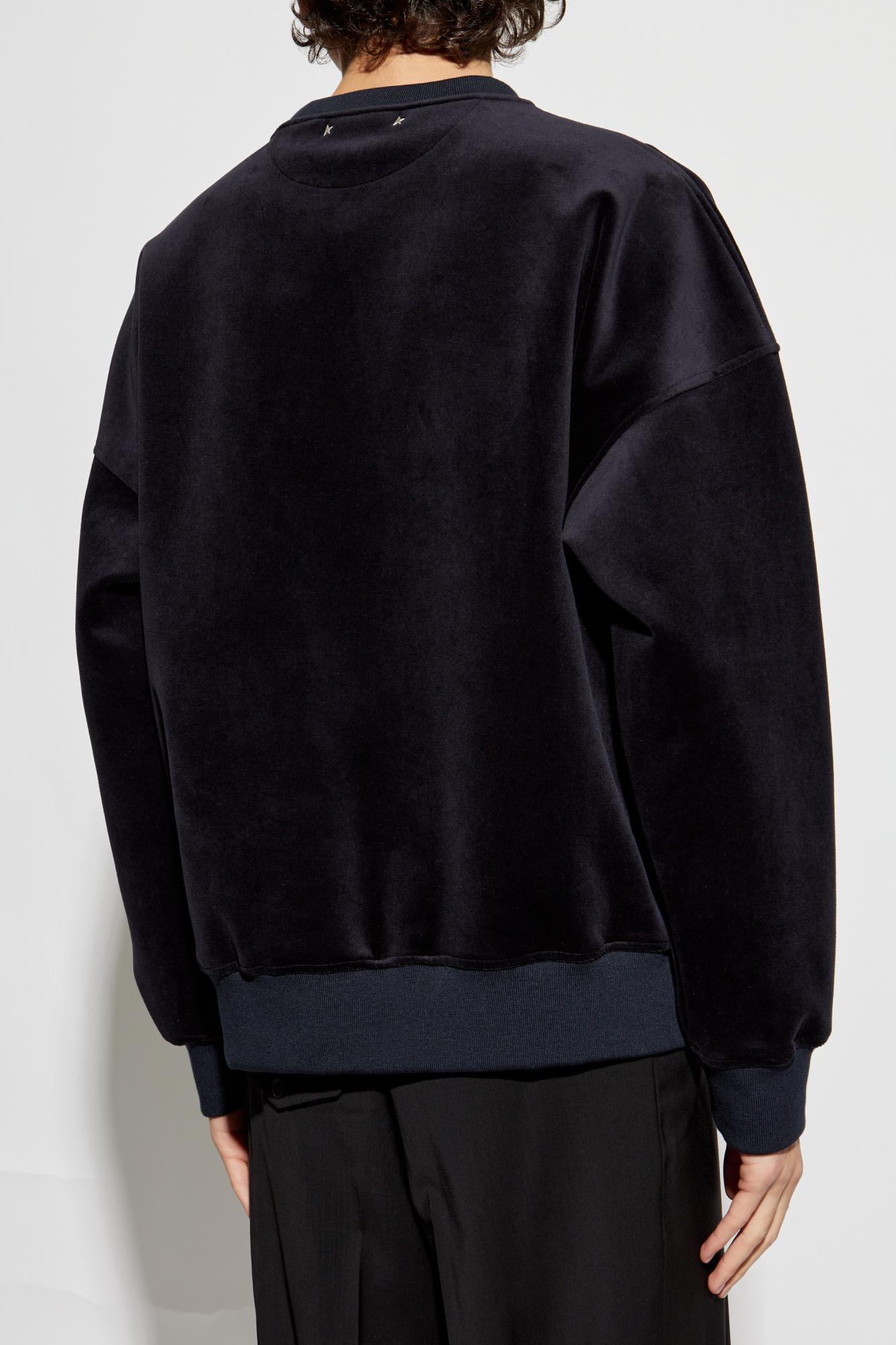 Golden Goose Black Chenille Embroidered Lettering Sweatshirt In Sky Captain/heritage White