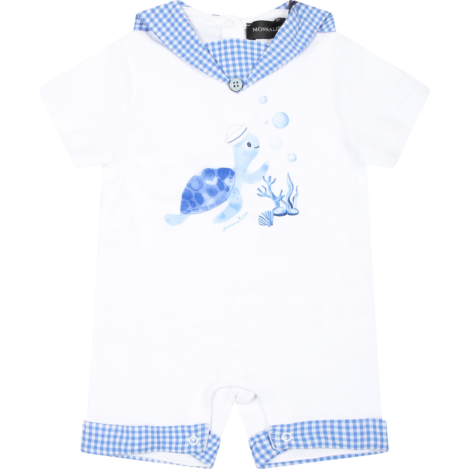 Monnalisa White Babygrow For Baby Boy With Turtle Print