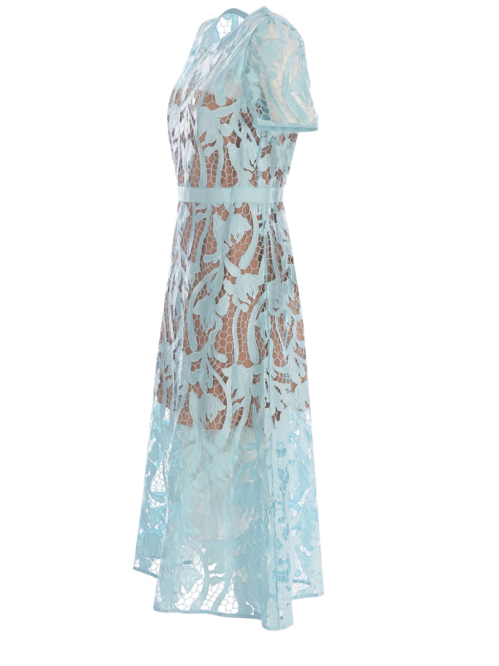 Shop Self-portrait Midi Dress  Made Of Lace In Celeste