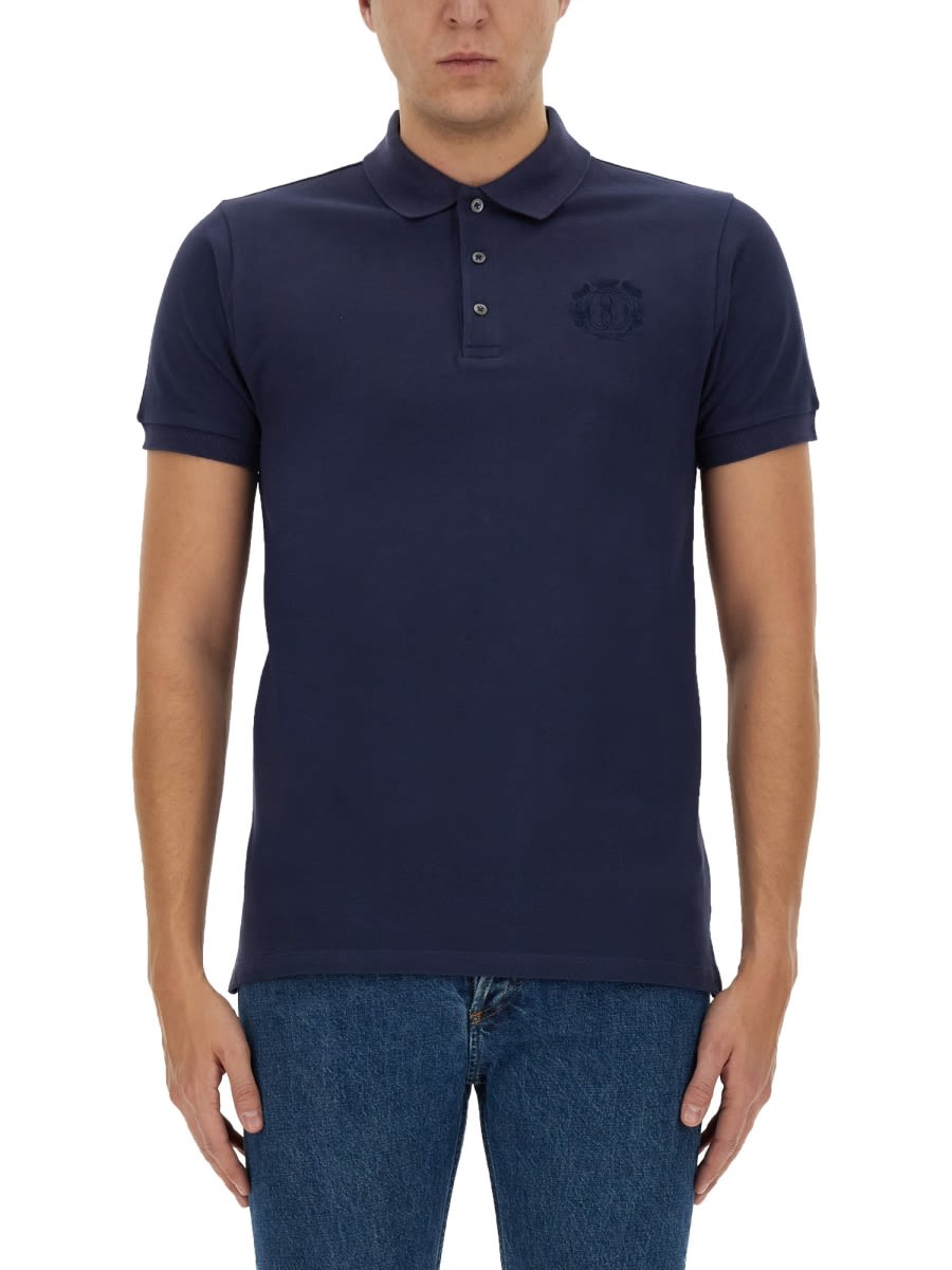 Shop Bally Polo Shirt With Embroidery In Blue