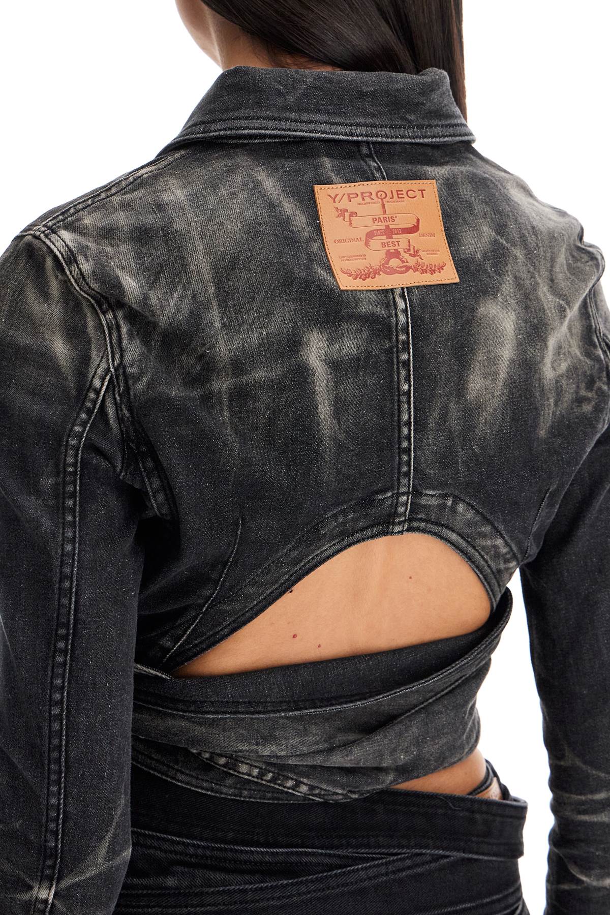 Shop Y/project Denim Jacket With Criss-cross Belt In Faded Black (black)