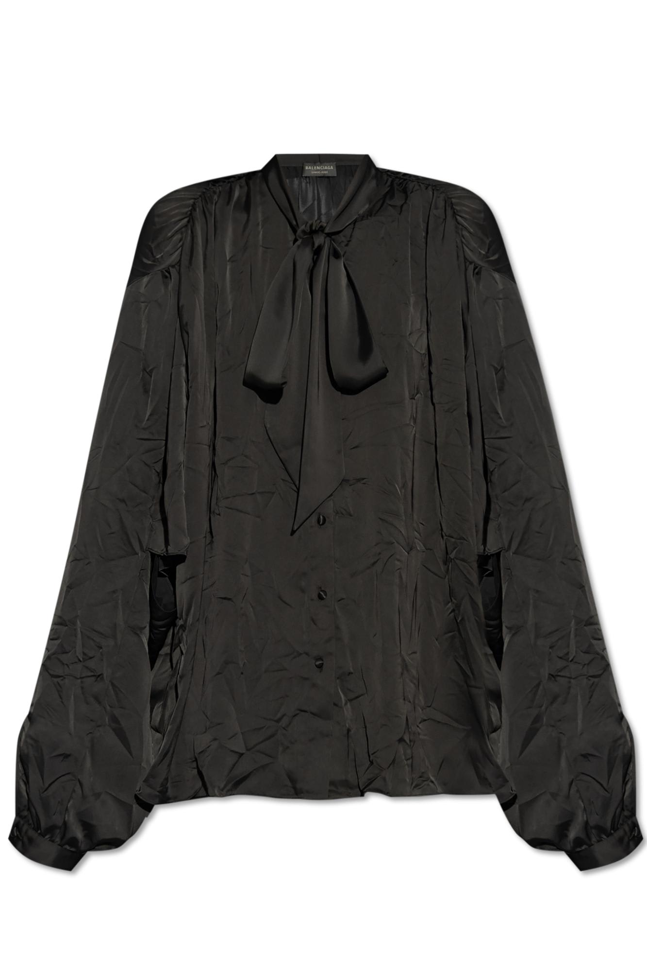 Balenciaga Satin Blouse With Bow And Cut-out Sleeves In Black