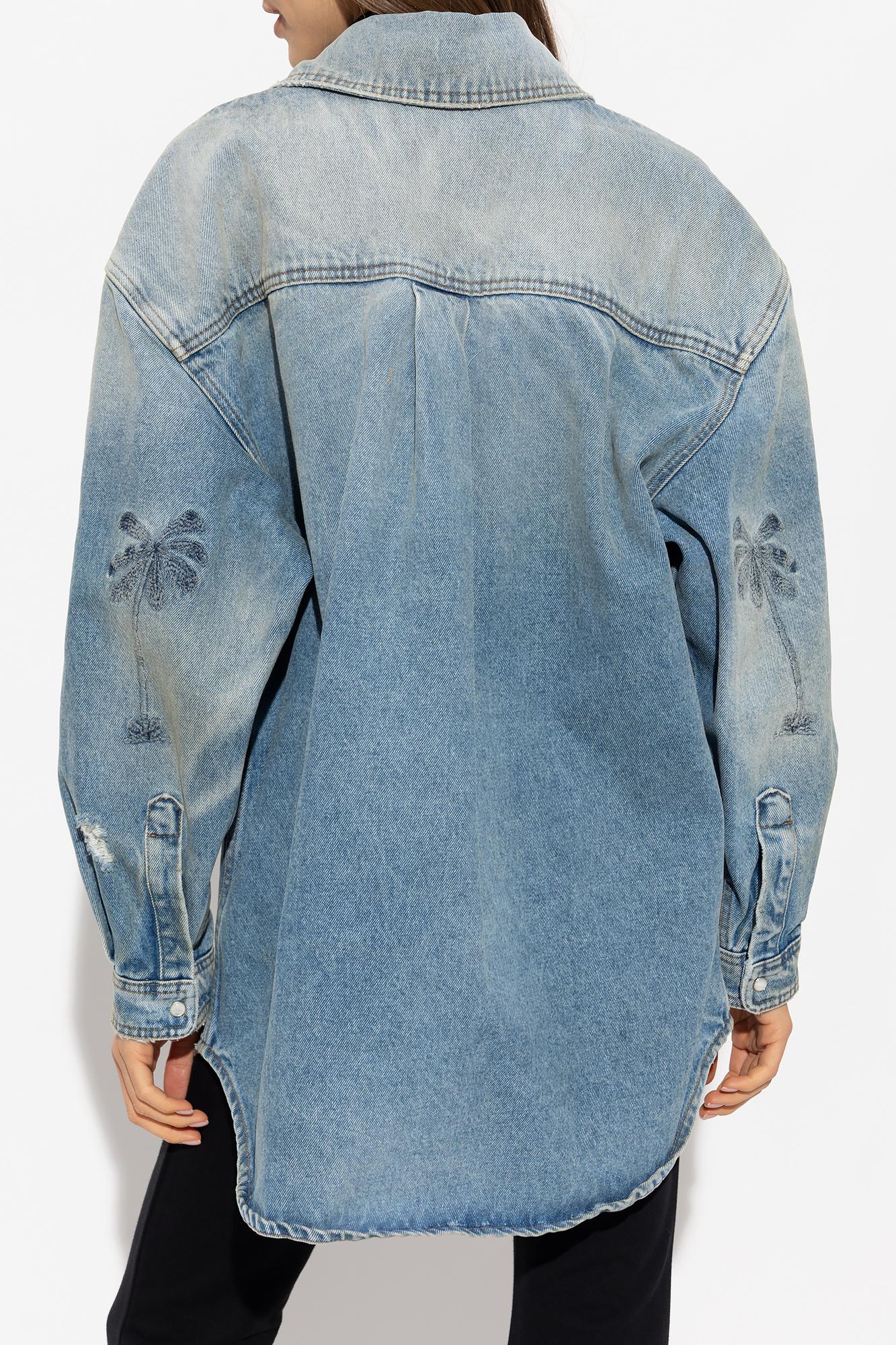 Shop Palm Angels Denim Shirt With A Vintage Effect In Blue