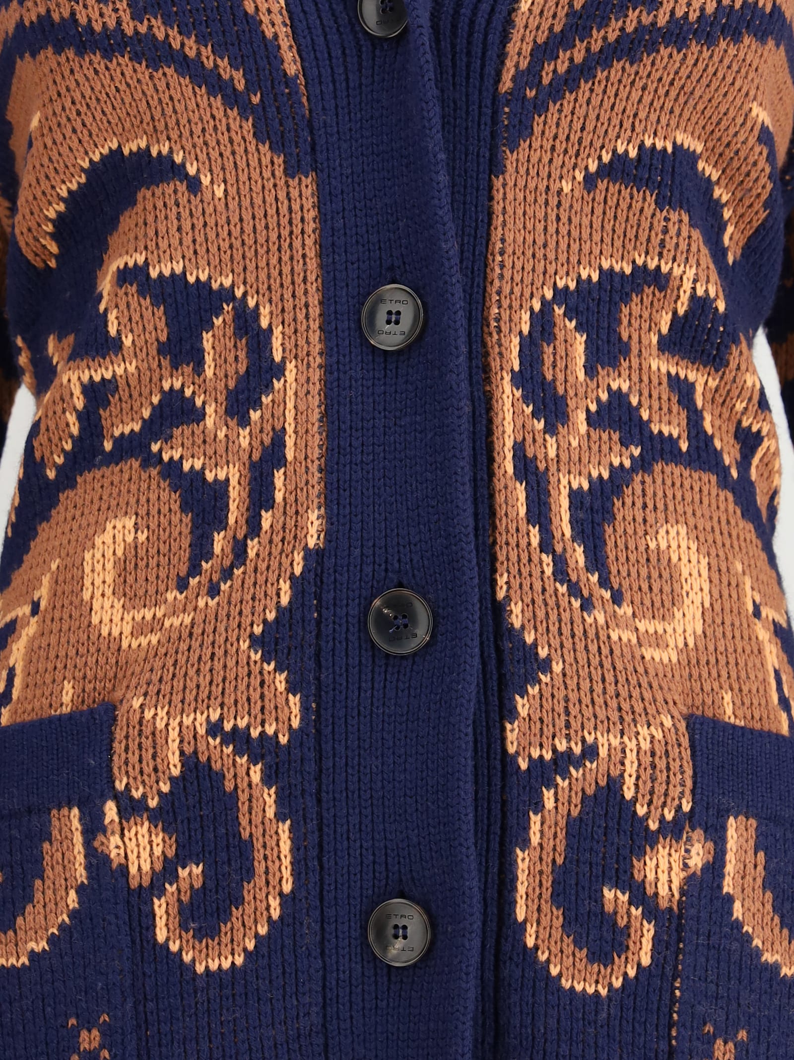 Etro Women Wool Jacquard Cardigan In Blue