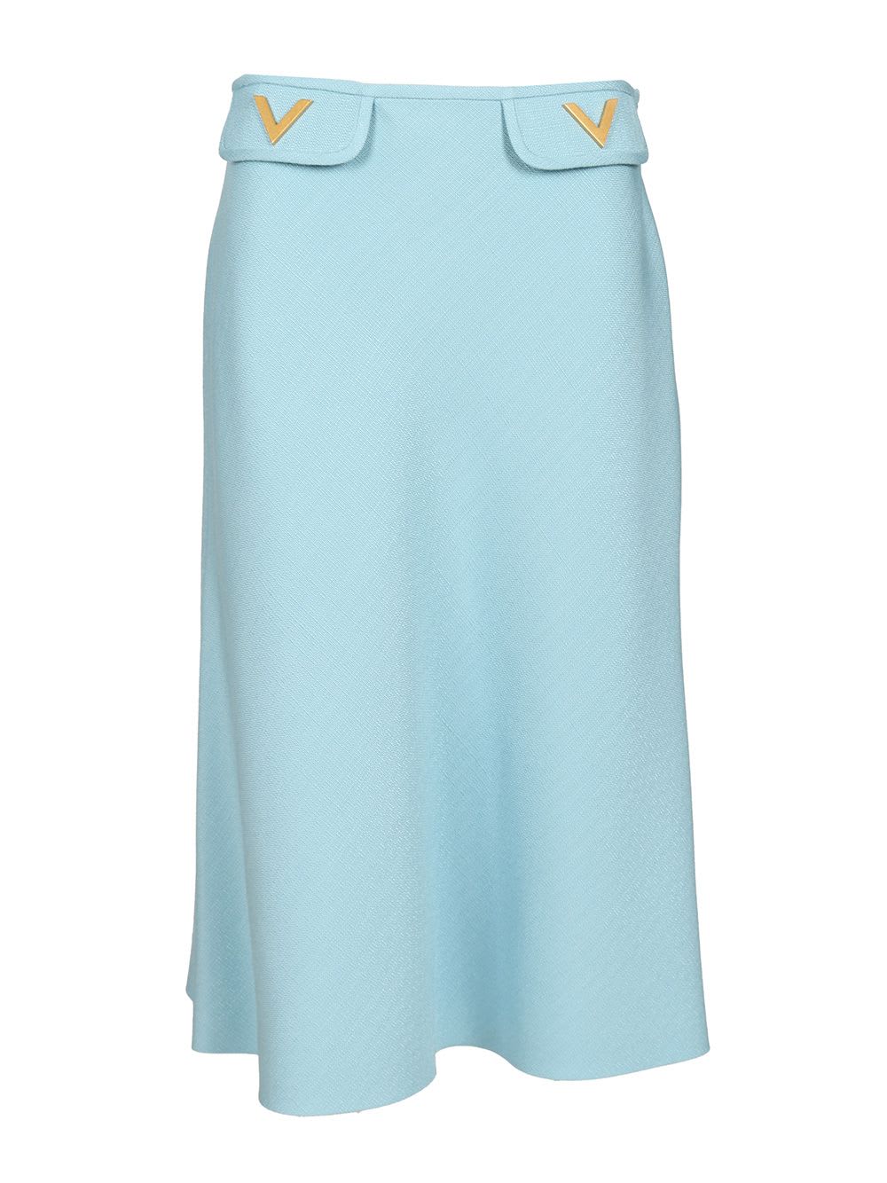 Valentino Womens Bluish Grey Vlogo Hardware Flared Woven Midi Skirt In Blue