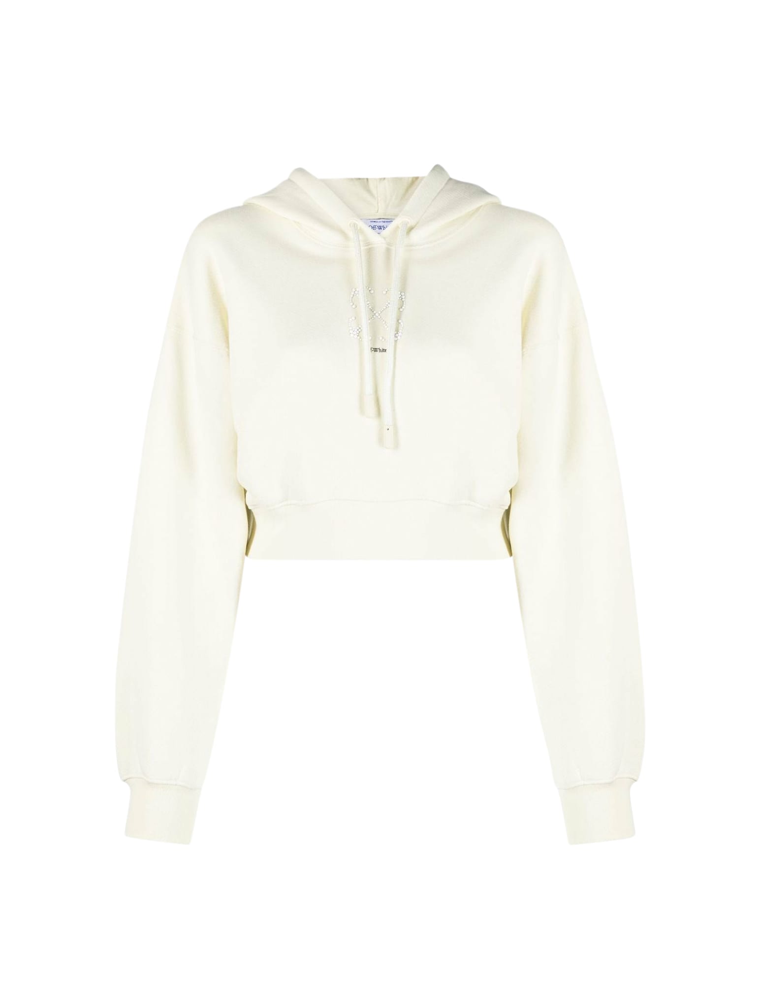 Off-white Faux-pearl Embellished Cropped Hoodie In Beige Black