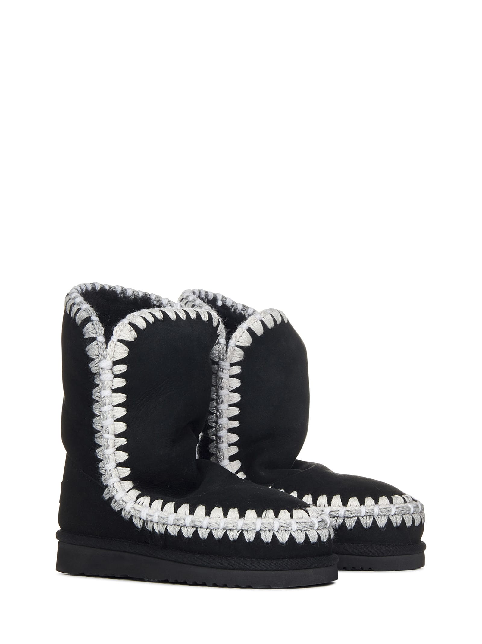 Shop Mou Eskimo Overstitching Boots In Black