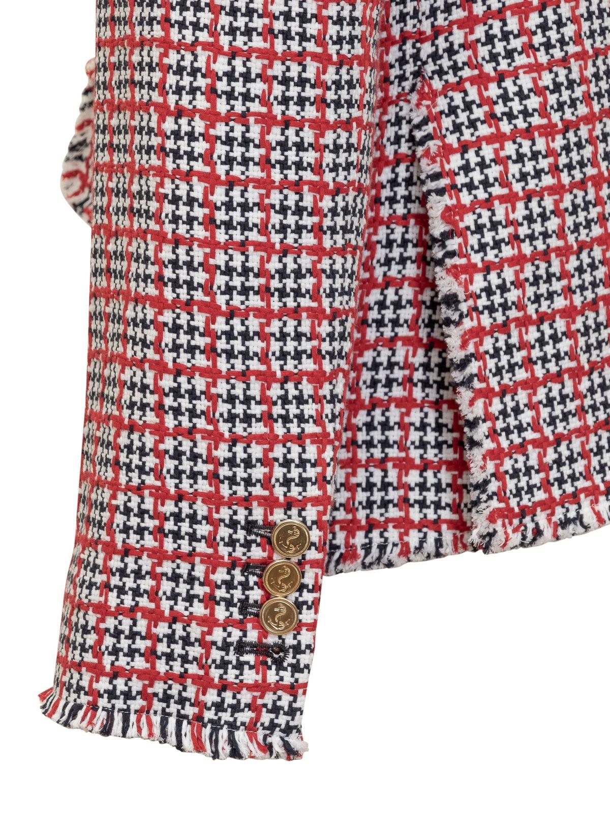 Shop Thom Browne Checked Single-breasted Tweed Jacket In Multicolour