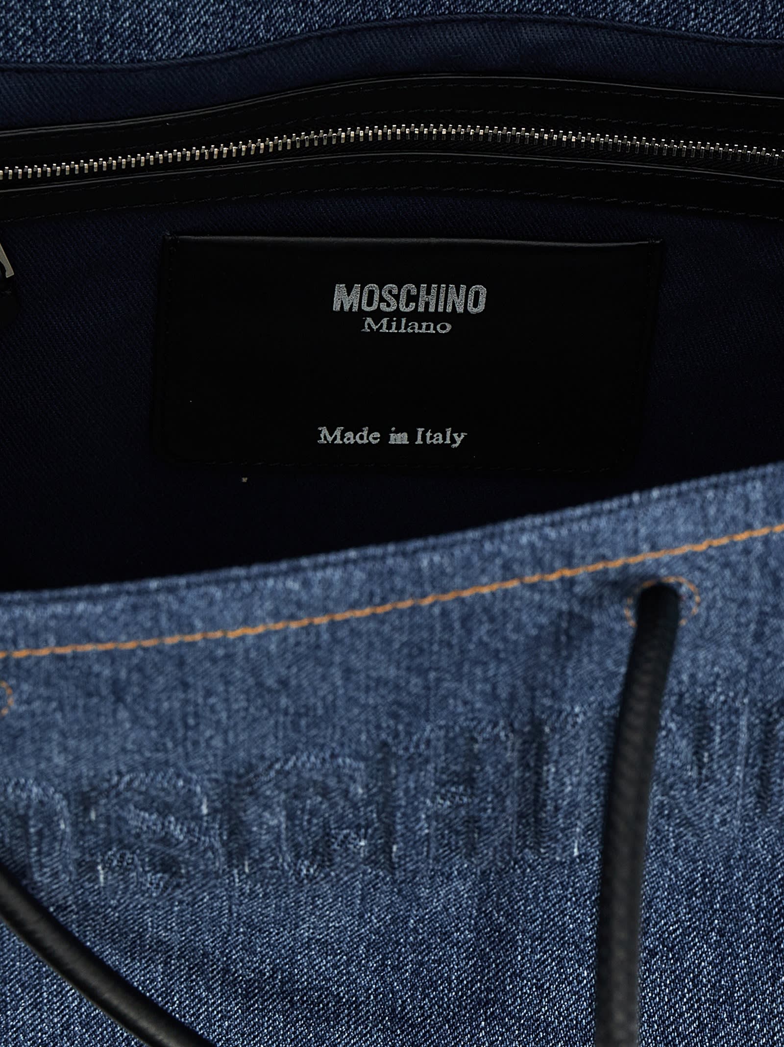 Shop Moschino Denim Shopping Bag In Blue