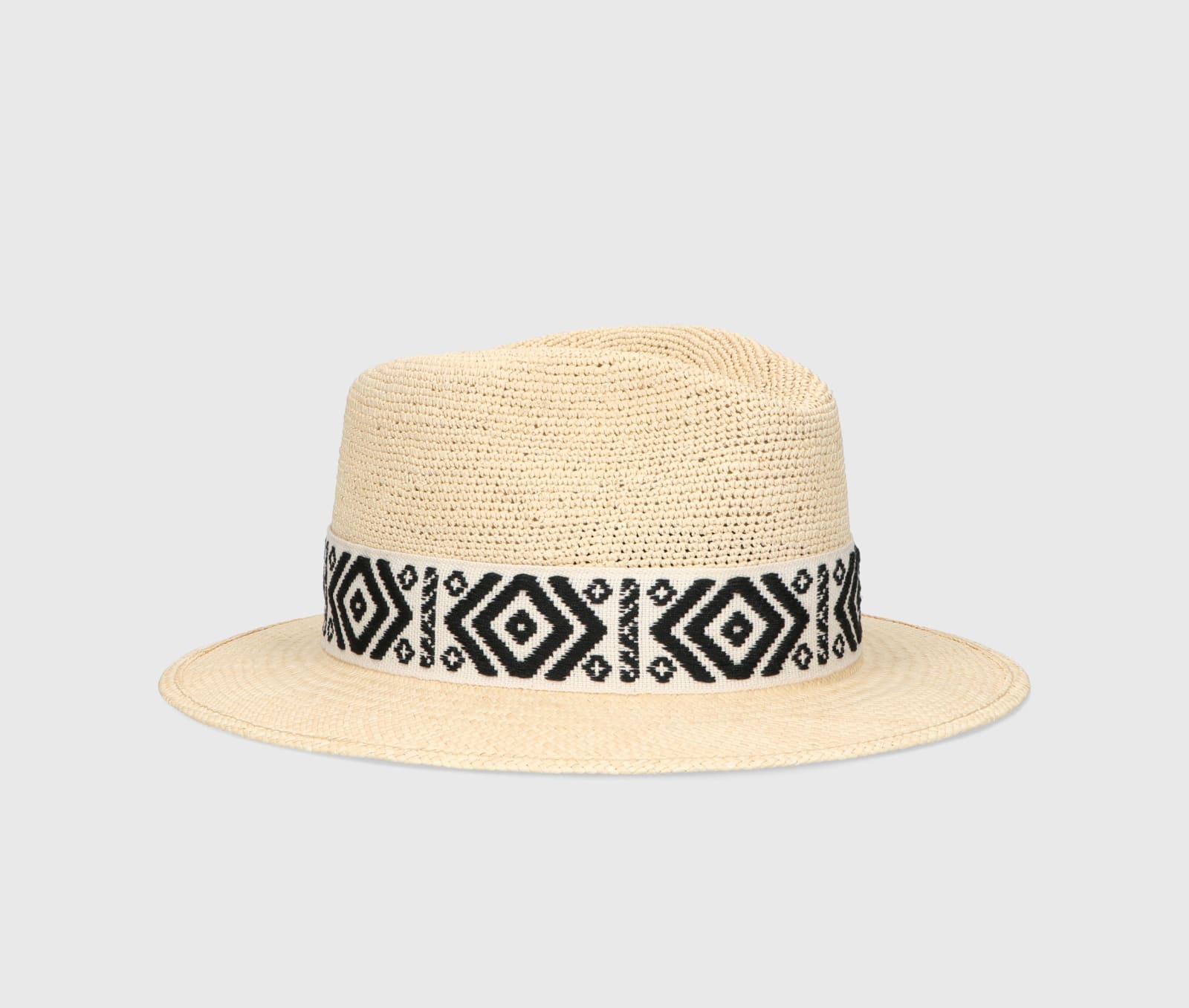 Shop Borsalino Country Panama Semicrochet In Natural, Patterned Black/cream Hat Band
