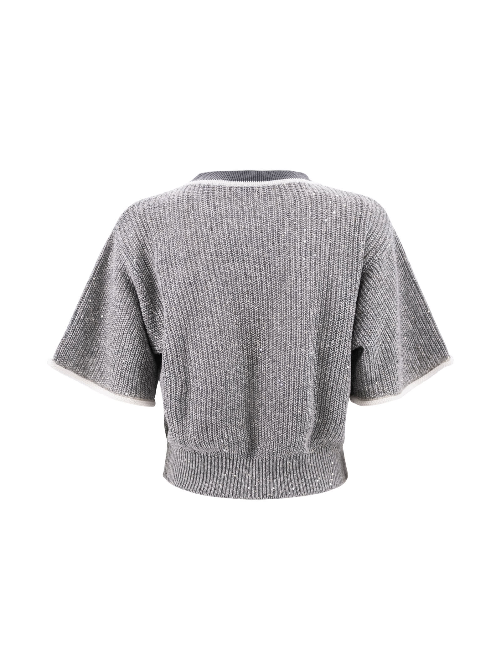 Shop Brunello Cucinelli Contrasting-border Knitted Top In Grey